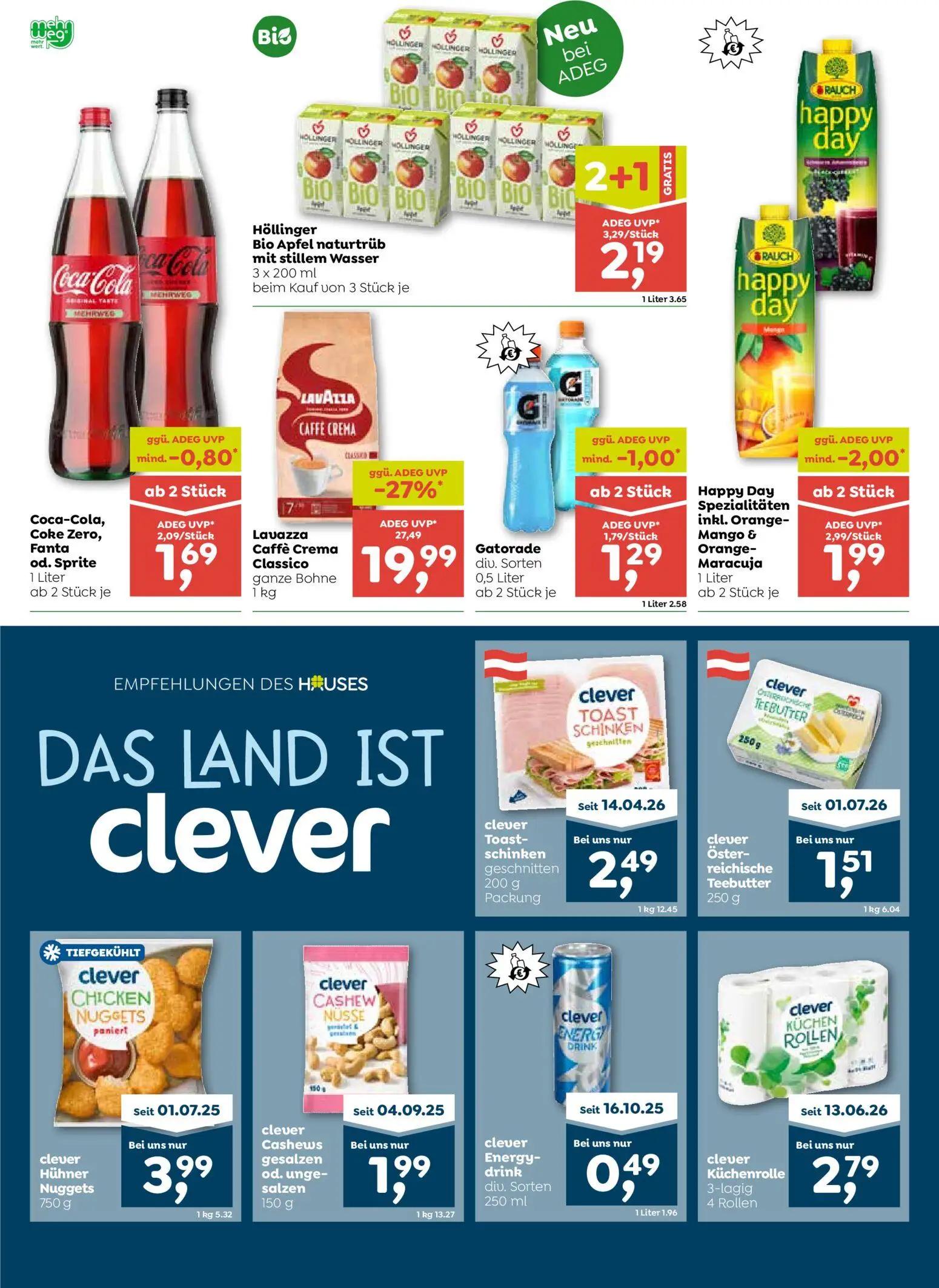 ADEG Prospekt, Seite 6 von 8 — Gatorade div. Sorten, Coca-Cola, Coke Zero, Fanta od. Sprite, clever Energy-drink div. Sorten