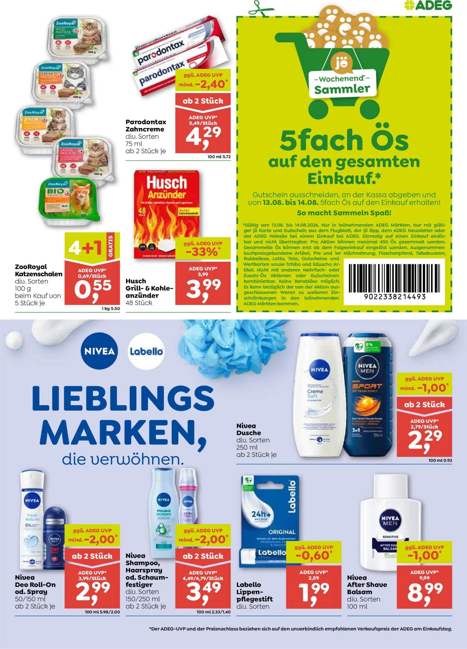 ADEG Prospekt, Seite 7 von 8 — Husch Grill- & Kohle-anzünder, Nivea Shampoo, Haarspray od. Schaum-festiger, Parodontax Zahnc…