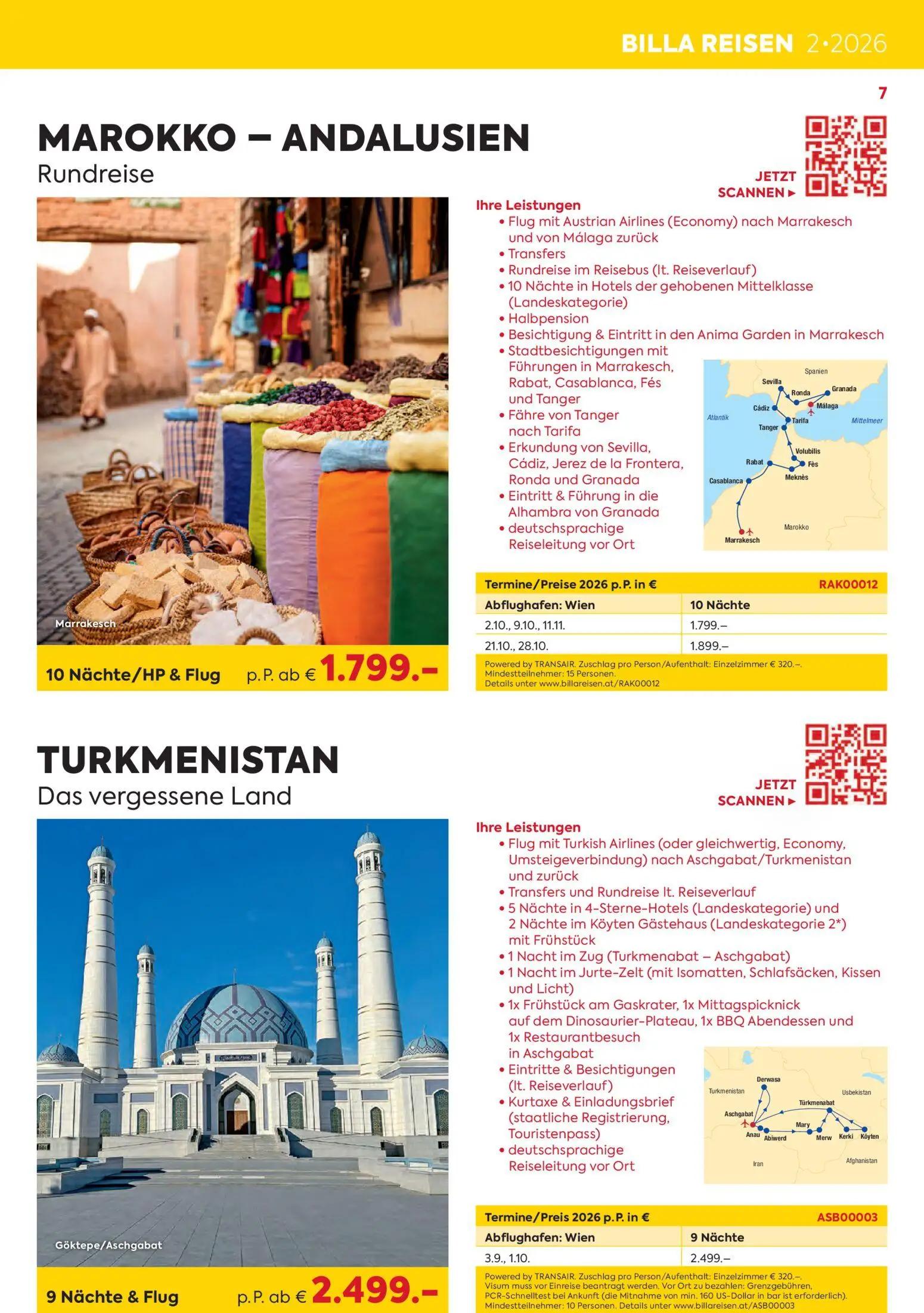 Billa Prospekt, Seite 7 von 16 — MAROKKO - ANDALUSIEN Rundreise, TURKMENISTAN