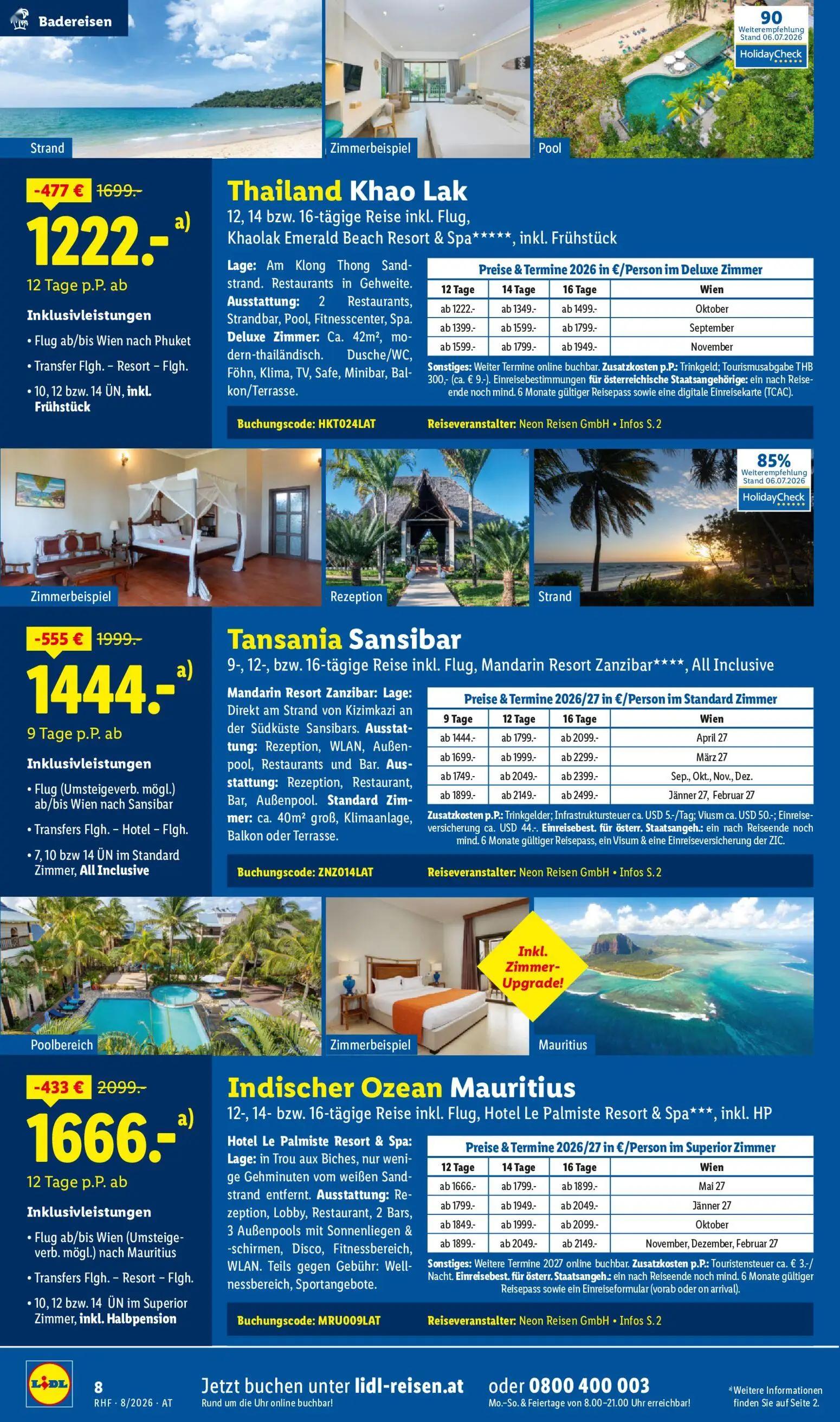 Lidl Prospekt, Seite 8 von 20 — Tansania Sansibar, Thailand Khao Lak, Indischer Ozean Mauritius