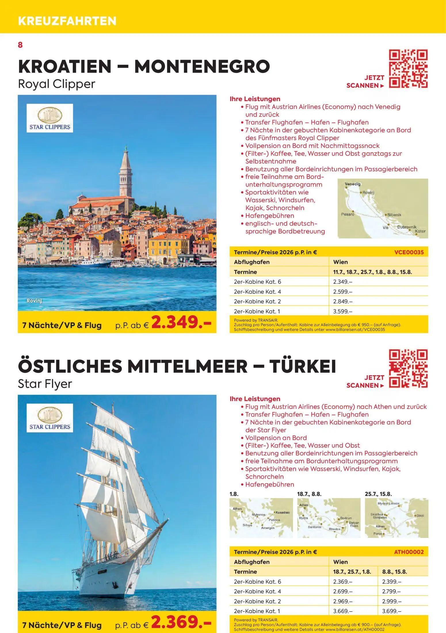 Billa Prospekt, Seite 8 von 16 — KROATIEN – MONTENEGRO Royal Clipper, ÖSTLICHES MITTELMEER – TÜRKEI Star Flyer