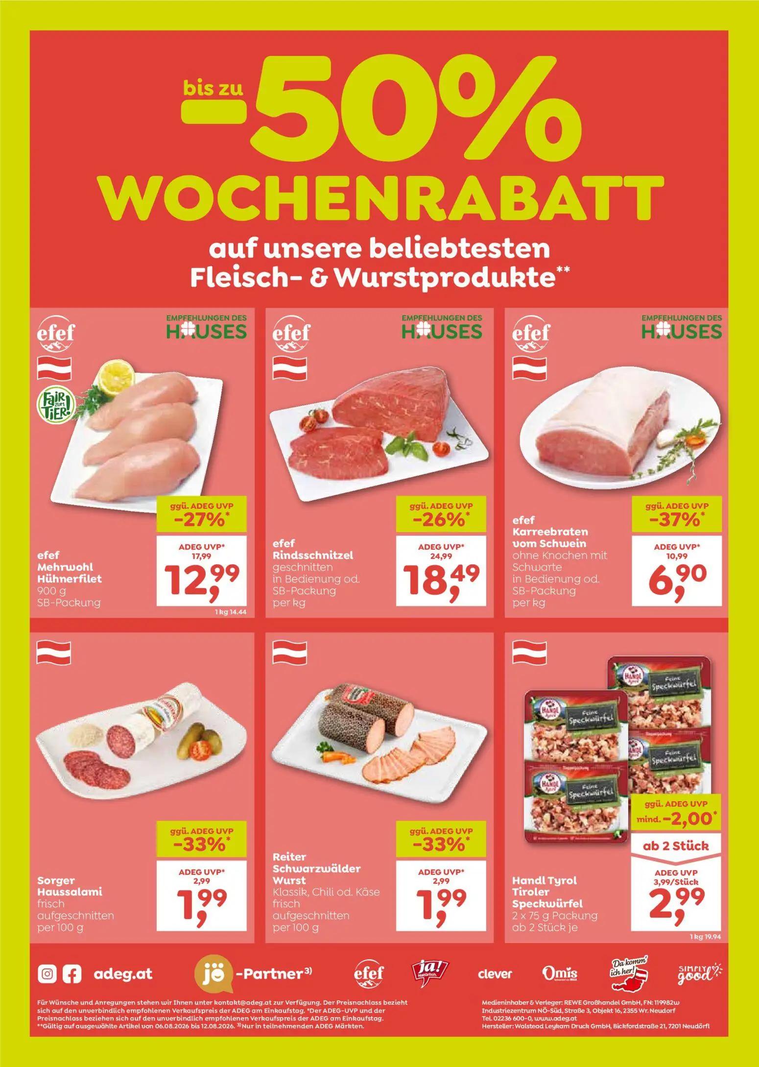 ADEG Prospekt, Seite 8 von 8 — efef Rindsschnitzel, efef Mehrwohl Hühnerfilet, efef Karreebraten vom Schwein