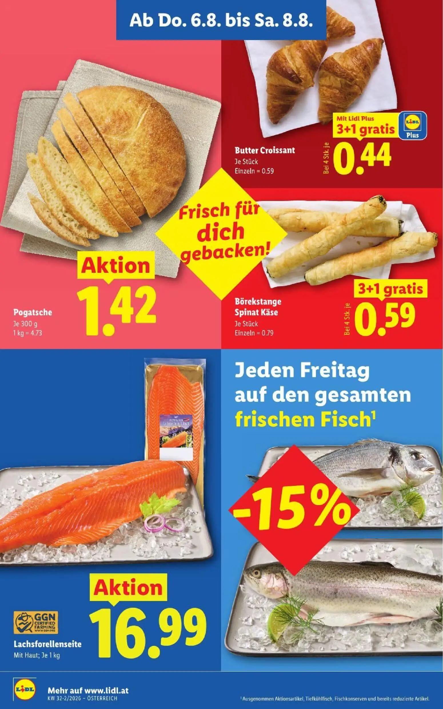 Lidl Prospekt, Seite 8 von 52 — Börekstange Spinat Käse, Butter Croissant, Pogatsche