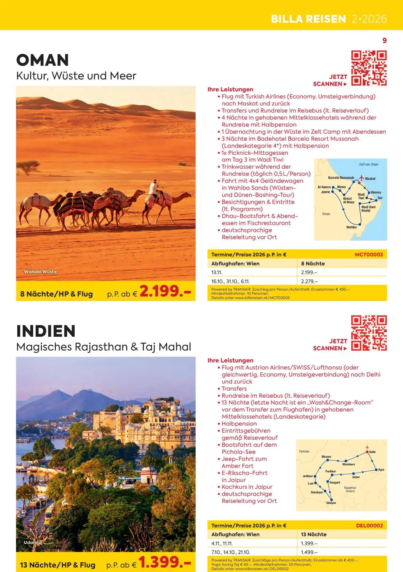 Billa Prospekt, Seite 9 von 16 — INDIEN Magisches Rajasthan & Taj Mahal, OMAN Kultur, Wüste und Meer