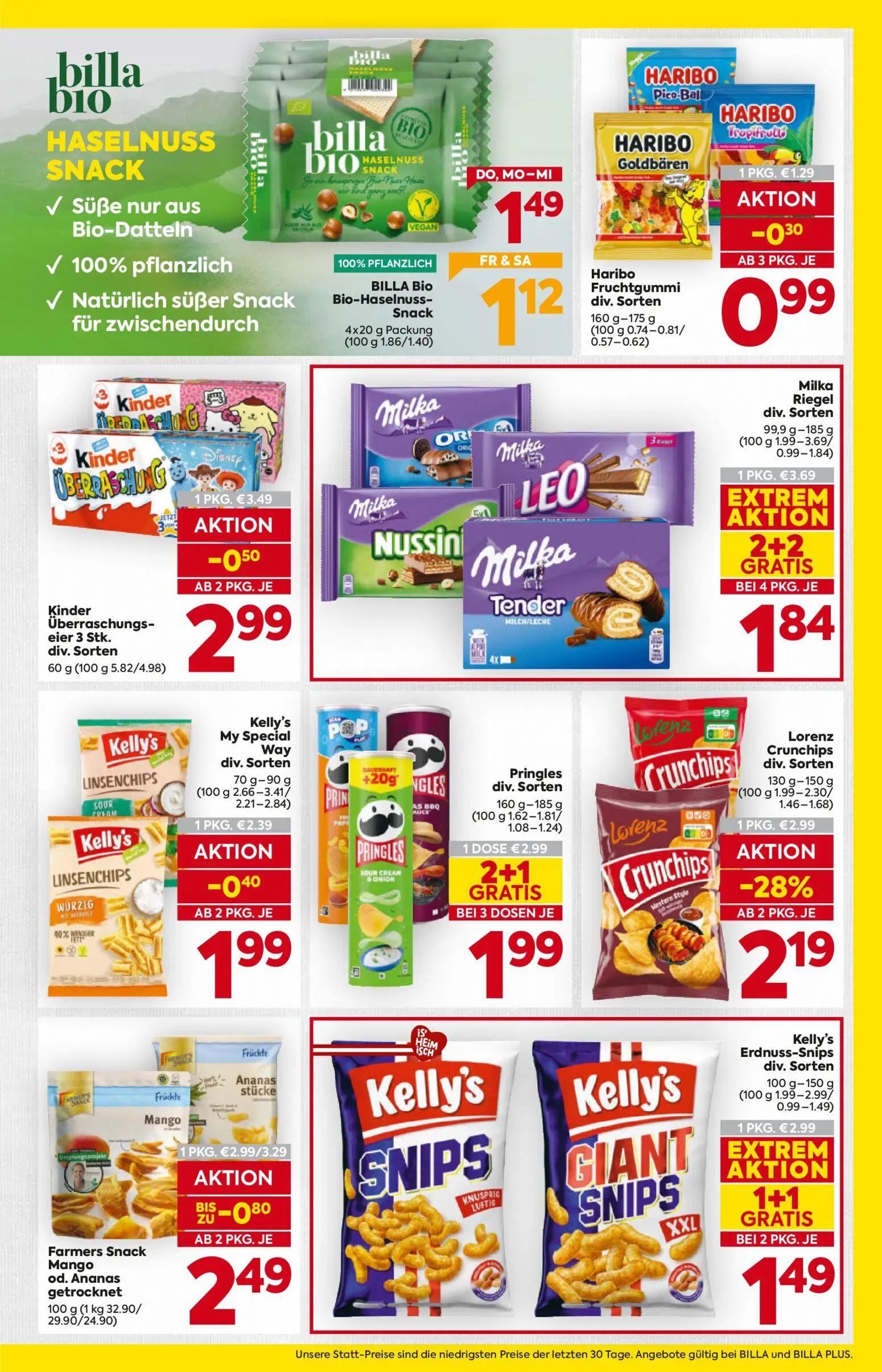 Billa Prospekt, Seite 11 von 16 — Pringles div. Sorten, Lorenz Crunchips div. Sorten, Haribo Fruchtgummi div. Sorten