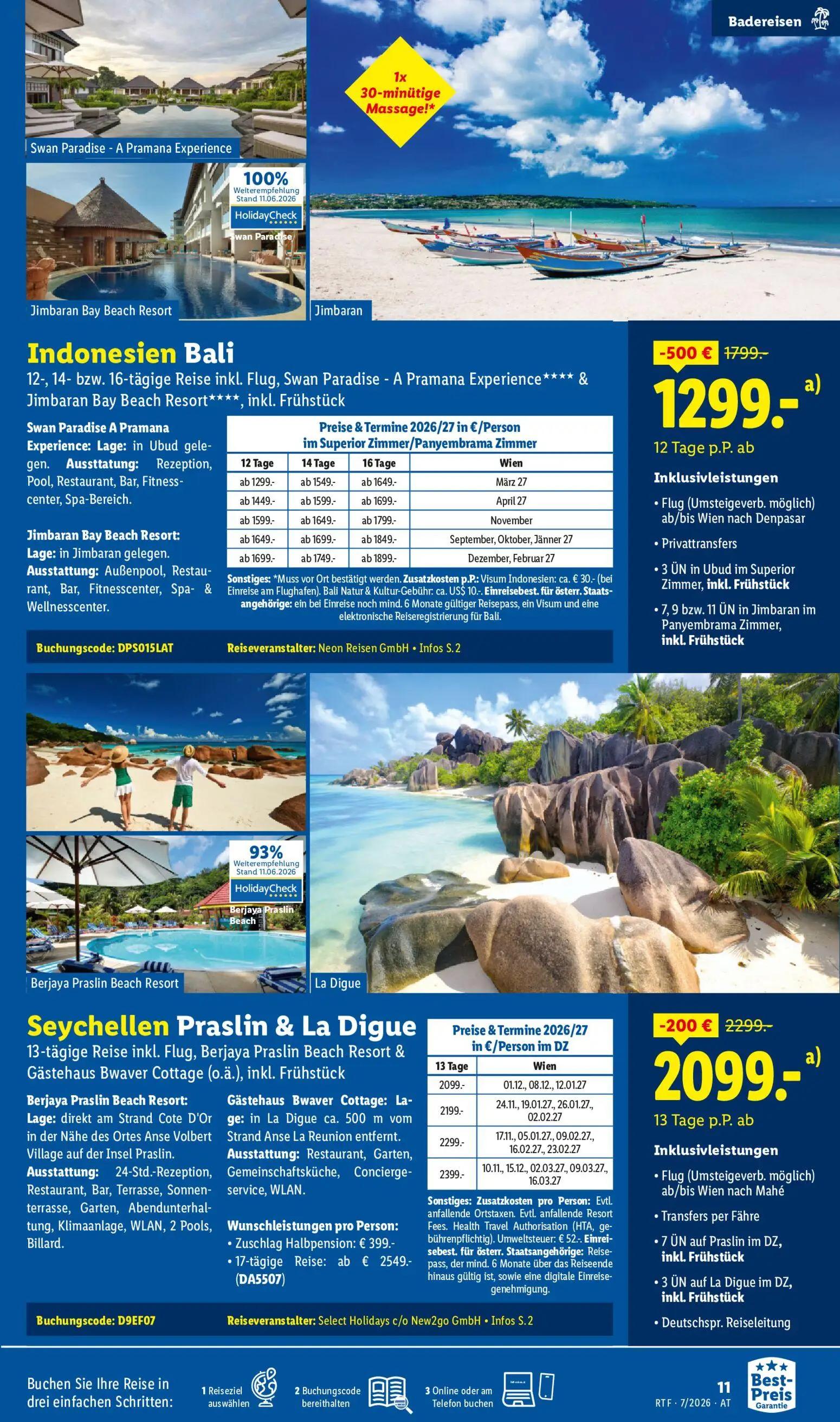 Lidl Prospekt, Seite 11 von 24 — Reise nach Indonesien Bali, Reise nach Seychellen Praslin & La Digue