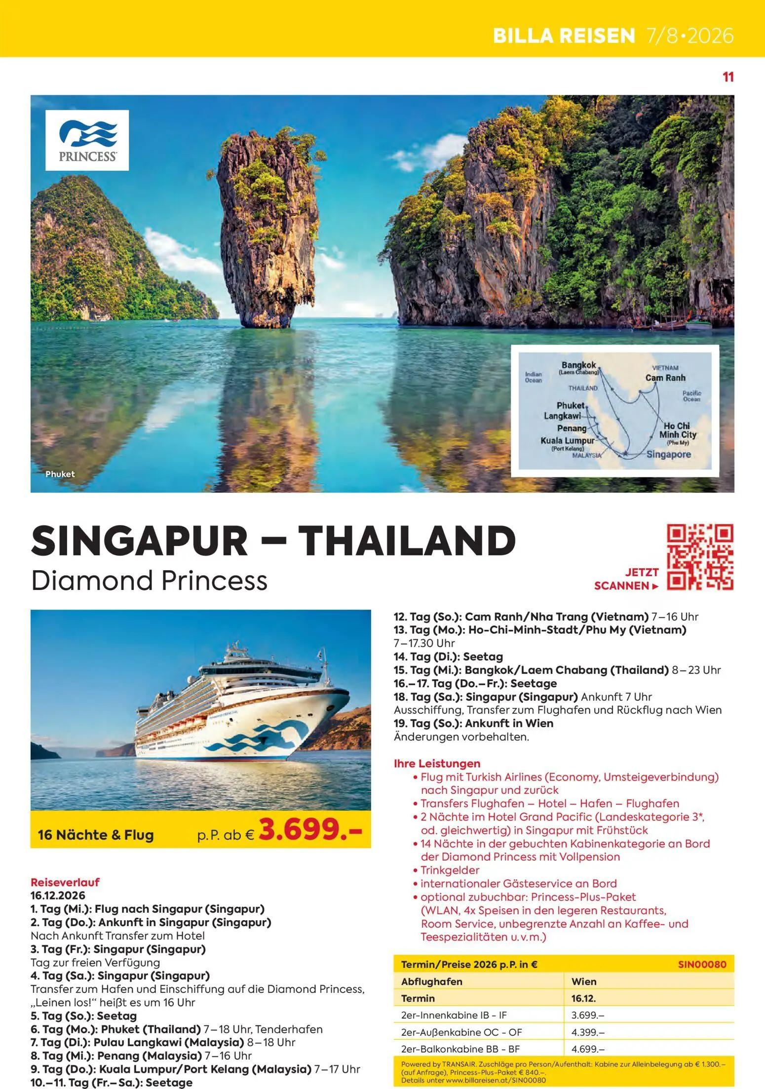 Billa Prospekt, Seite 11 von 24 — SINGAPUR - THAILAND Diamond Princess, 2er-Innenkabine IB - IF, 2er-Außenkabine OC - OF