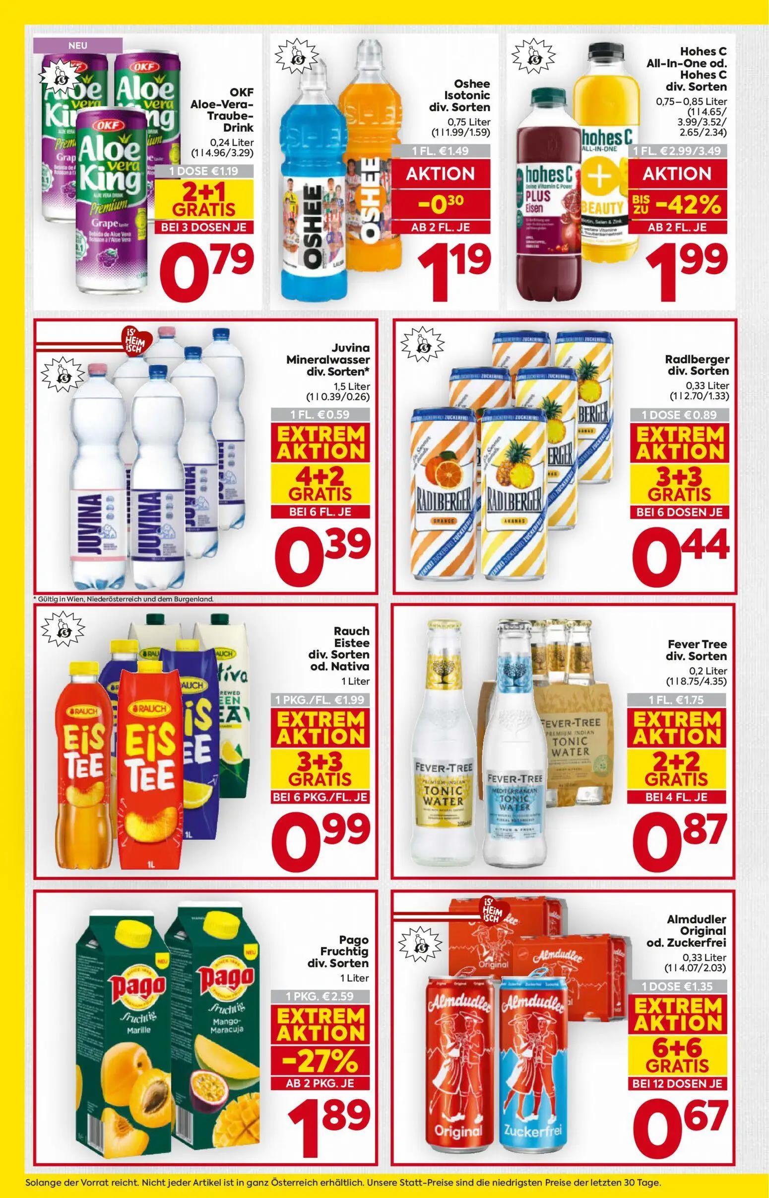 Billa Prospekt, Seite 12 von 16 — Rauch Eistee od. Nativa, OKF Aloe-Vera-Traube-Drink