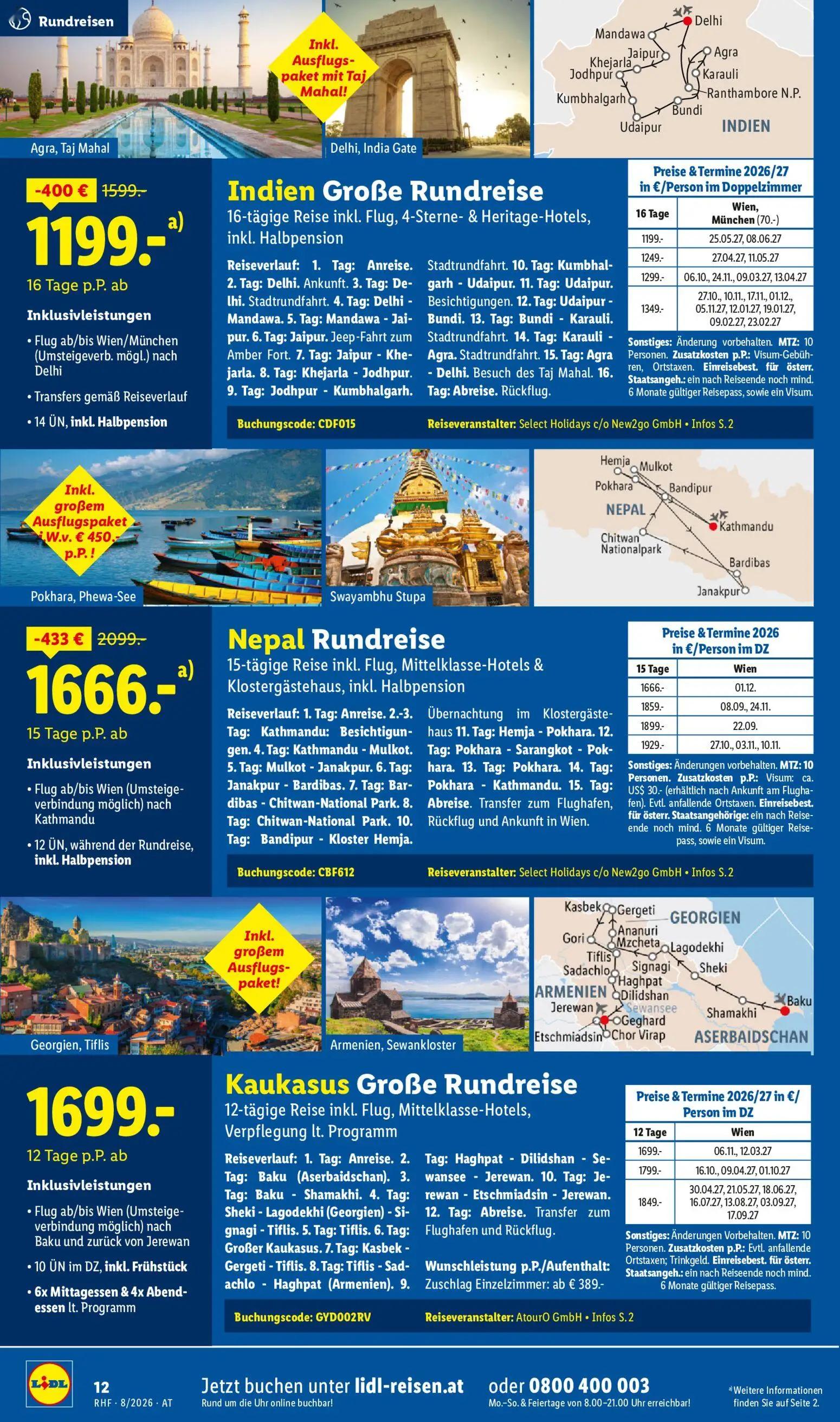 Lidl Prospekt, Seite 12 von 20 — Nepal Rundreise, Indien Große Rundreise, Kaukasus Große Rundreise