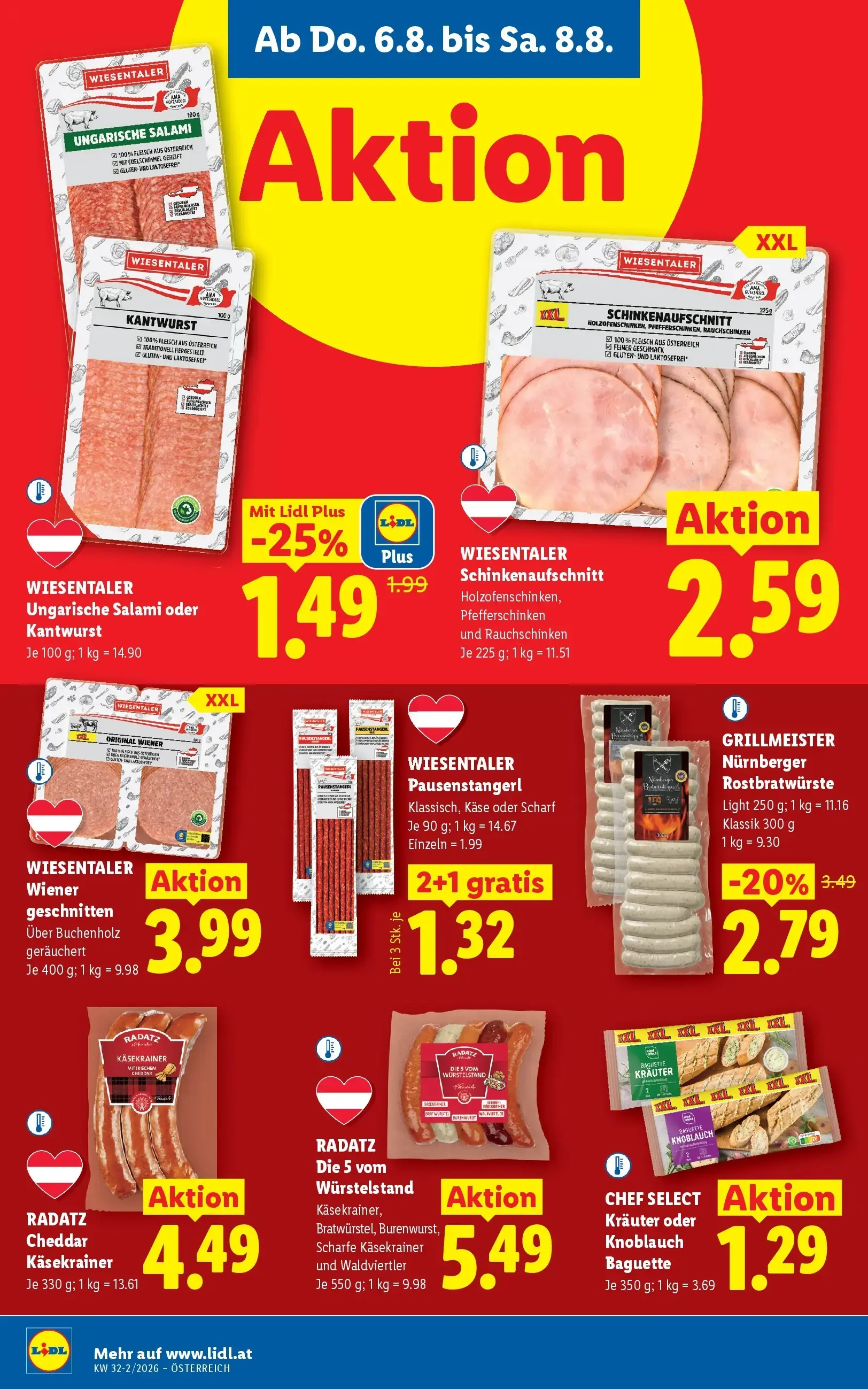 Lidl Prospekt, Seite 10 von 49 — GRILLMEISTER Nürnberger Rostbratwürste Light, WIESENTALER Pausenstangerl Klassisch, Käse od…
