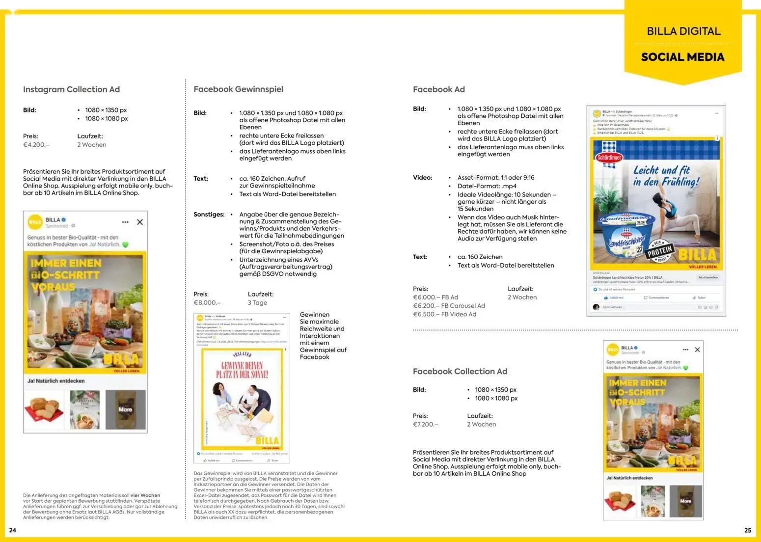 Billa Prospekt, Seite 13 von 17 — Facebook Ad, Instagram Collection Ad, Facebook Gewinnspiel