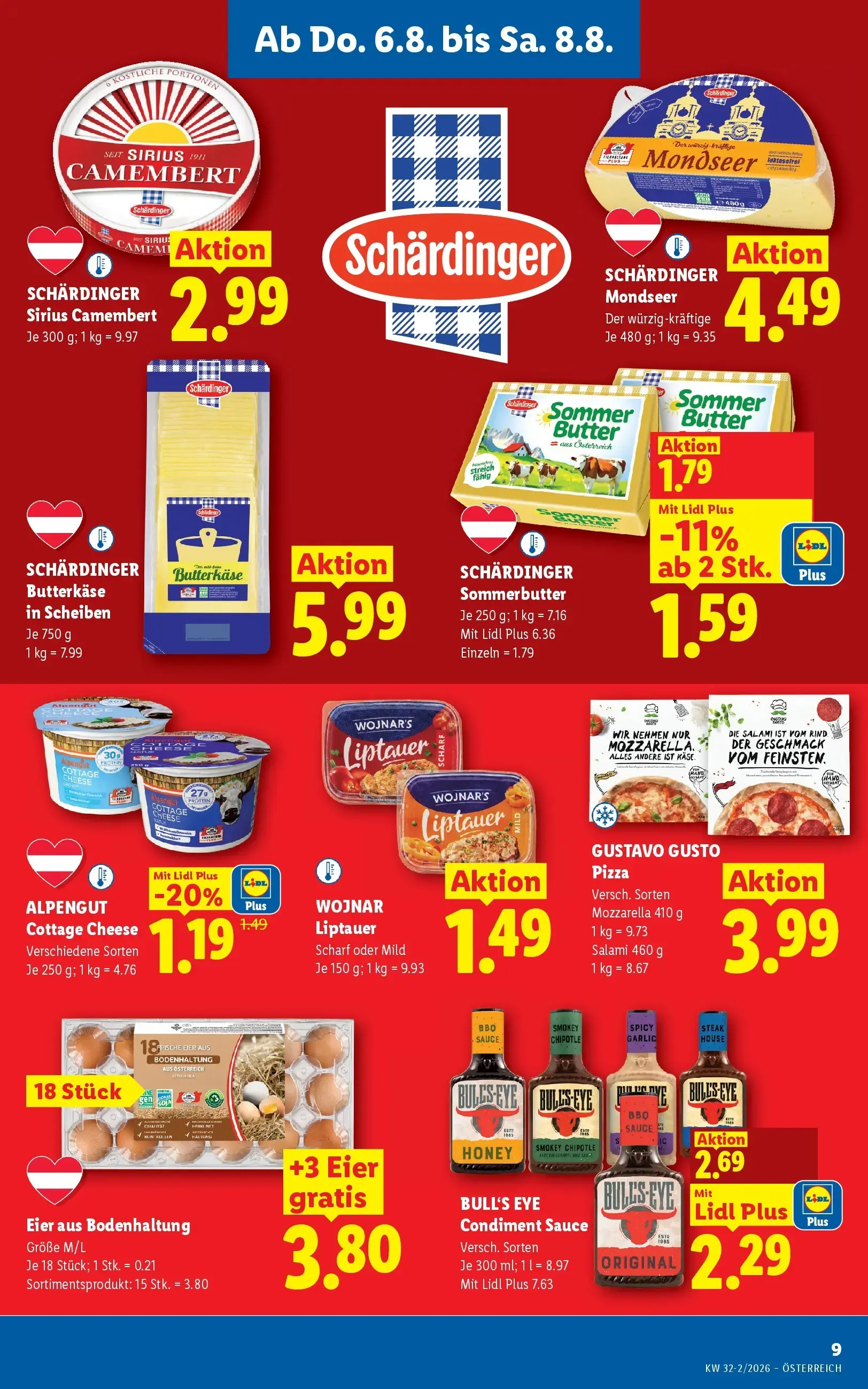 Lidl Prospekt, Seite 11 von 49 — BULL'S EYE Condiment Sauce, ALPENGUT Cottage Cheese, SCHÄRDINGER Sommerbutter