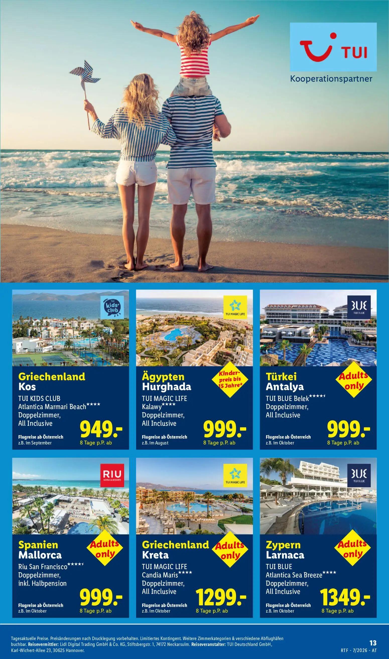 Lidl Prospekt, Seite 13 von 24 — TUI KIDS CLUB Atlantica Marmari Beach****, TUI MAGIC LIFE Kalawy****, TUI BLUE Belek*****
