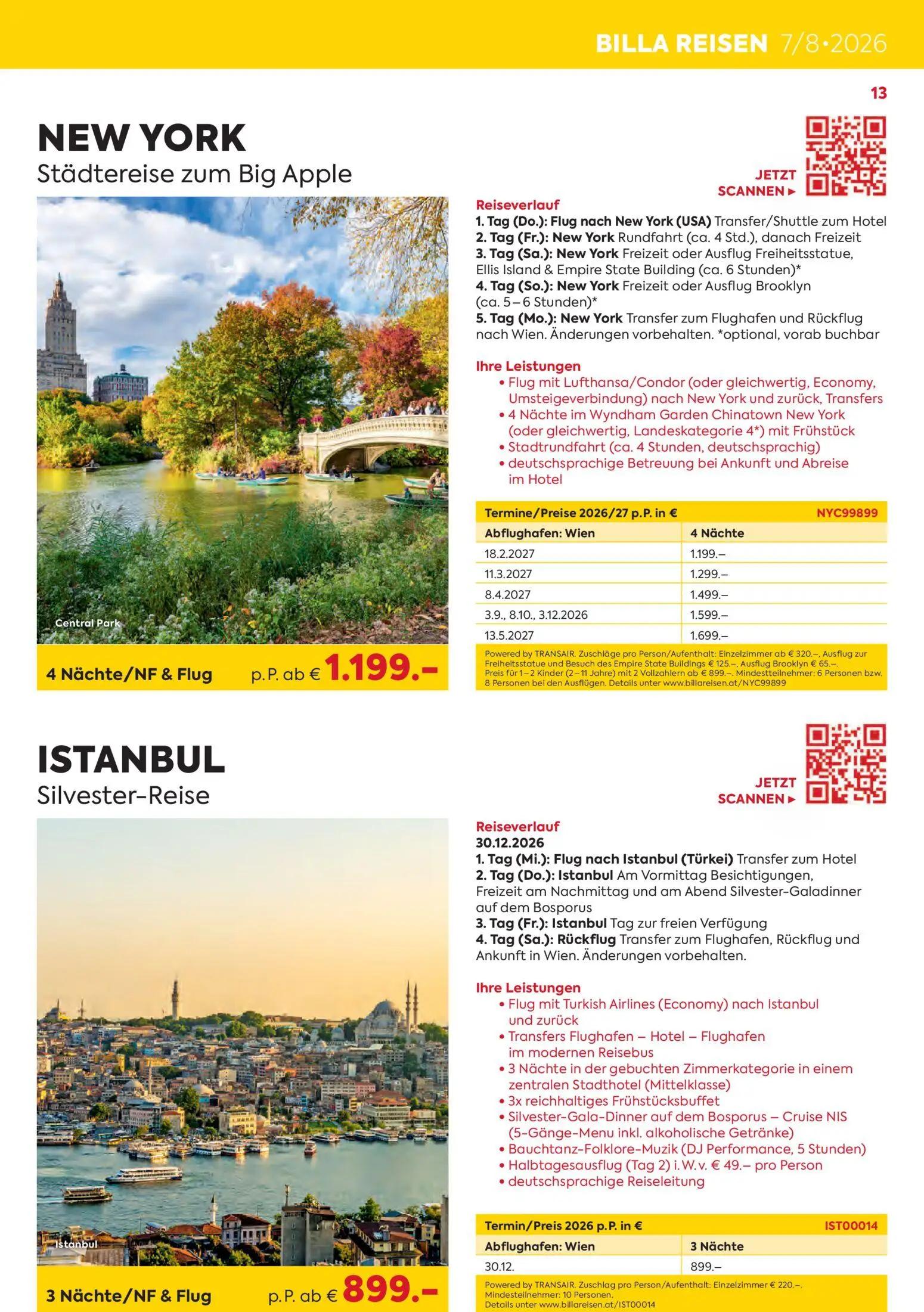 Billa Prospekt, Seite 13 von 24 — NEW YORK Städtereise zum Big Apple, ISTANBUL Silvester-Reise