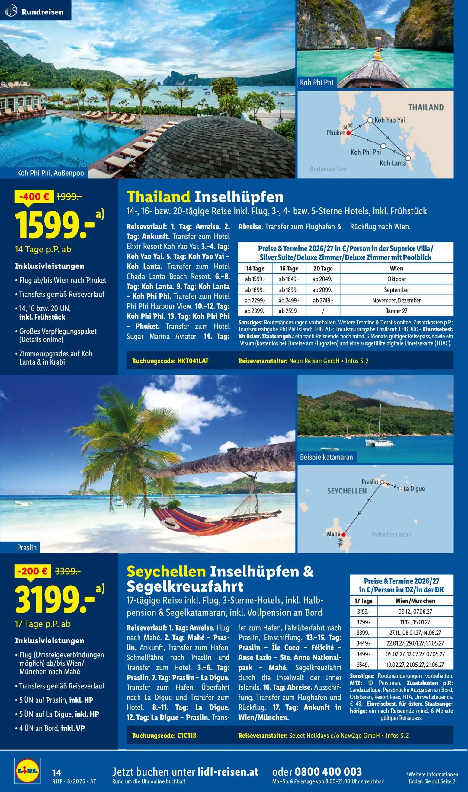 Lidl Prospekt, Seite 14 von 20 — Thailand Inselhüpfen, Seychellen Inselhüpfen & Segelkreuzfahrt