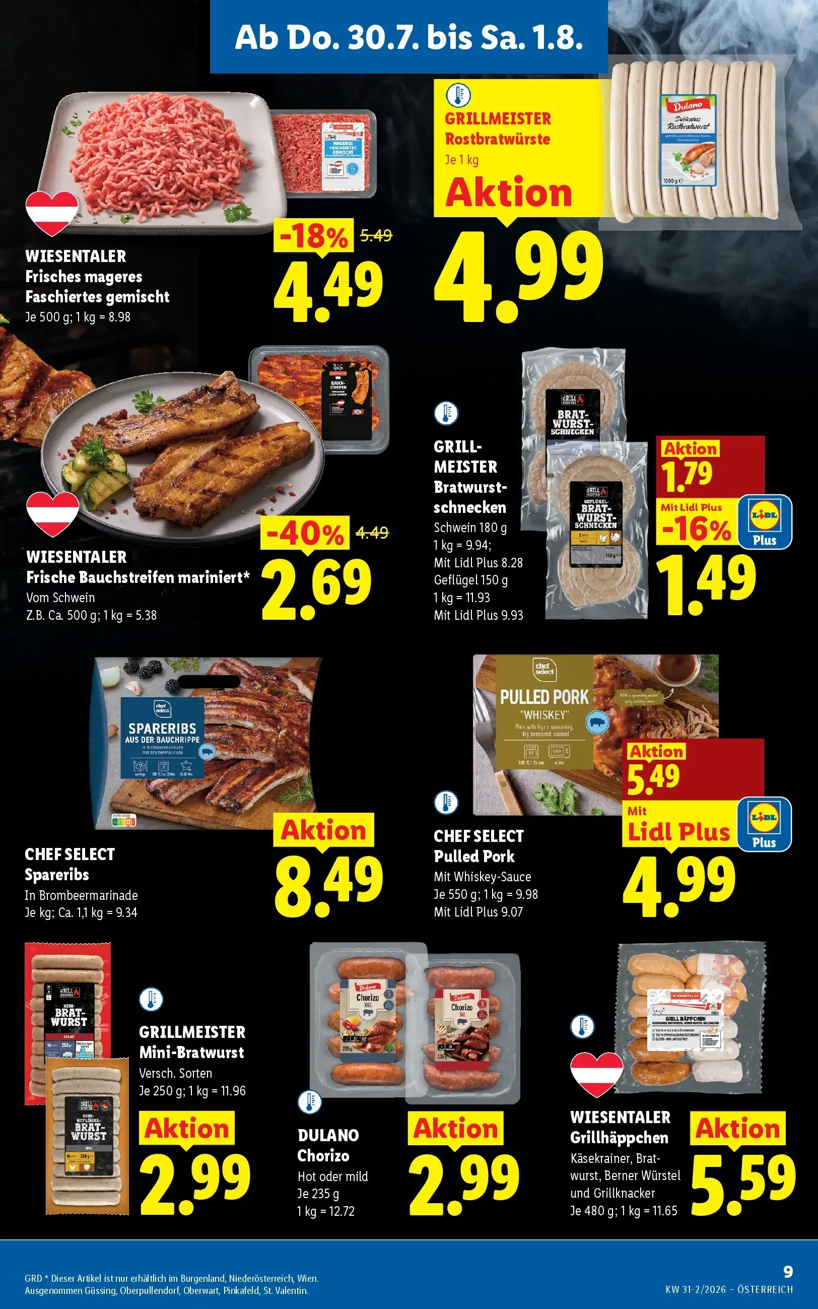 Lidl Prospekt, Seite 11 von 51 — Frische Bauchstreifen mariniert, Frisches mageres Faschiertes gemischt, Pulled Pork Mit Whi…