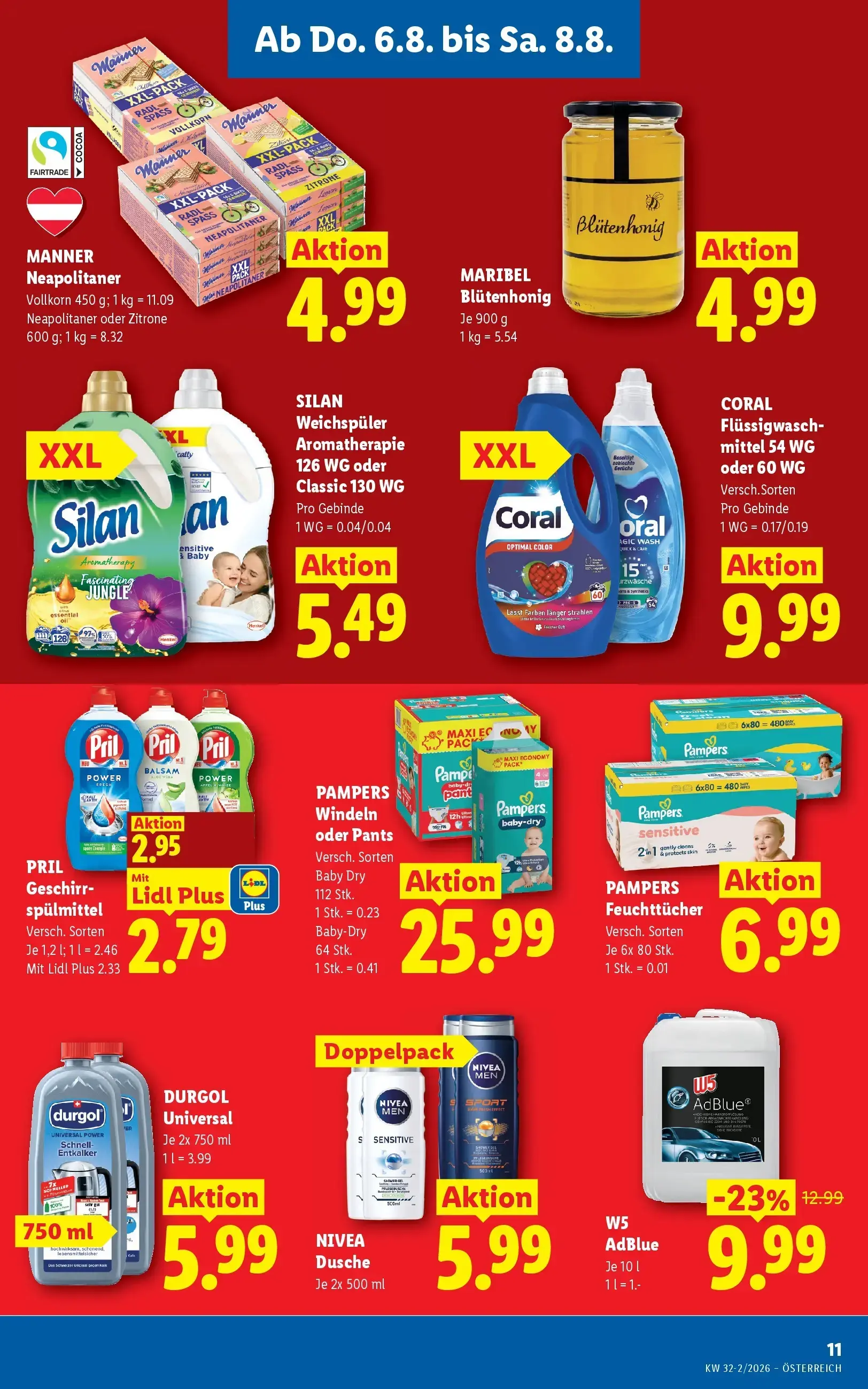 Lidl Prospekt, Seite 13 von 49 — W5 AdBlue, PRIL Geschirrspülmittel, MANNER Neapolitaner