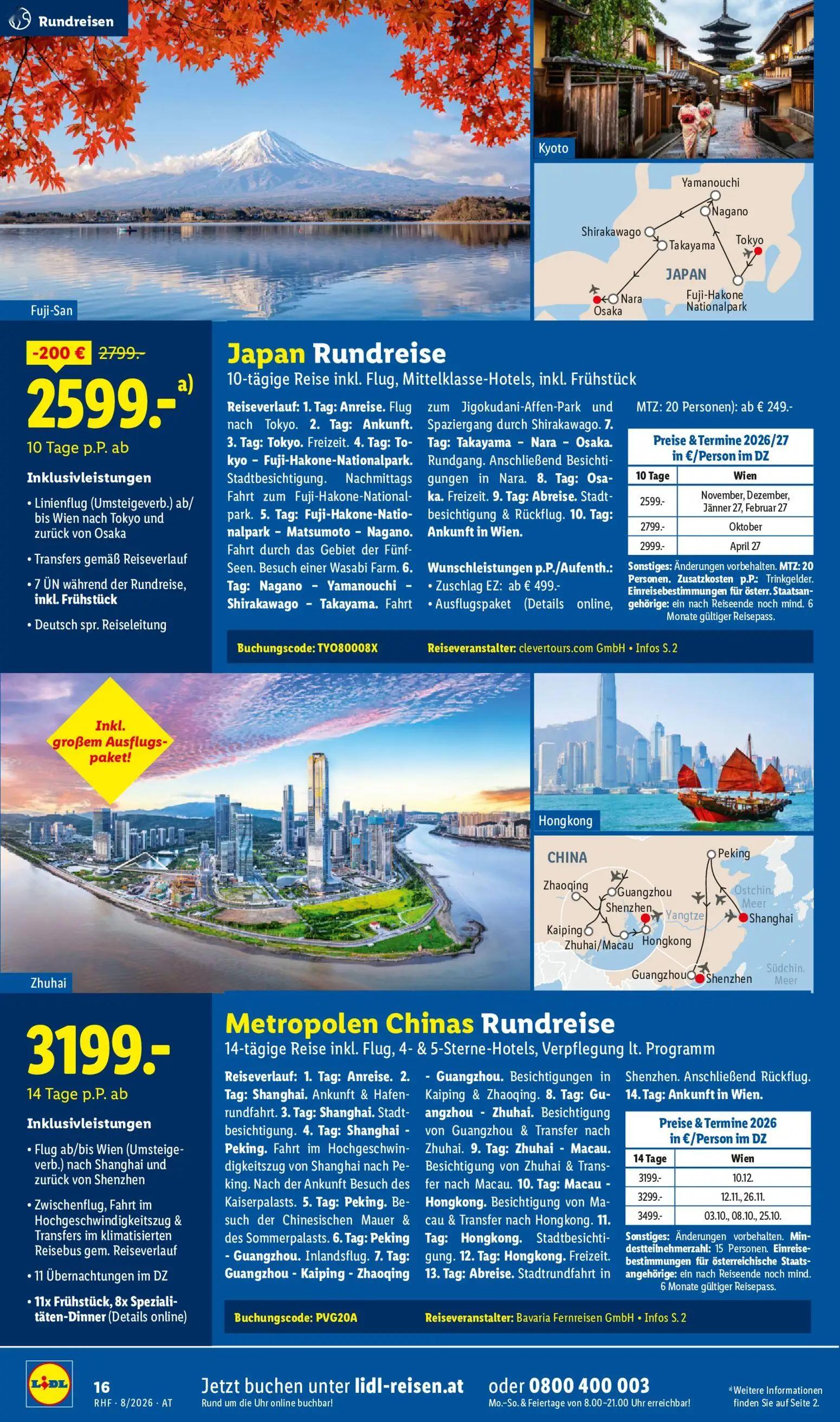 Lidl Prospekt, Seite 16 von 20 — Japan Rundreise, Metropolen Chinas Rundreise