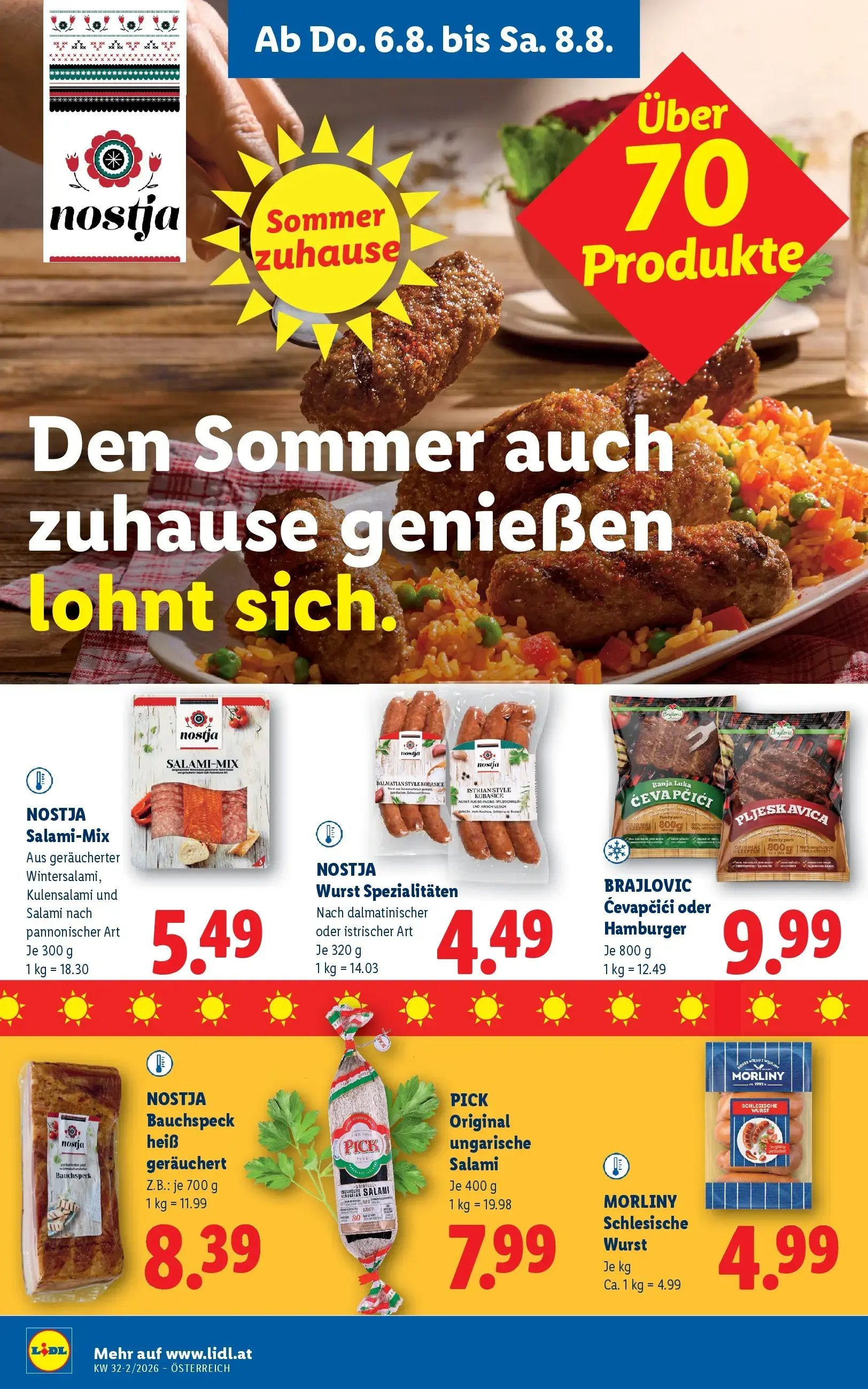 Lidl Prospekt, Seite 14 von 49 — NOSTJA Salami-Mix, NOSTJA Wurst Spezialitäten, BRAJLOVIC Ćevapčići oder Hamburger
