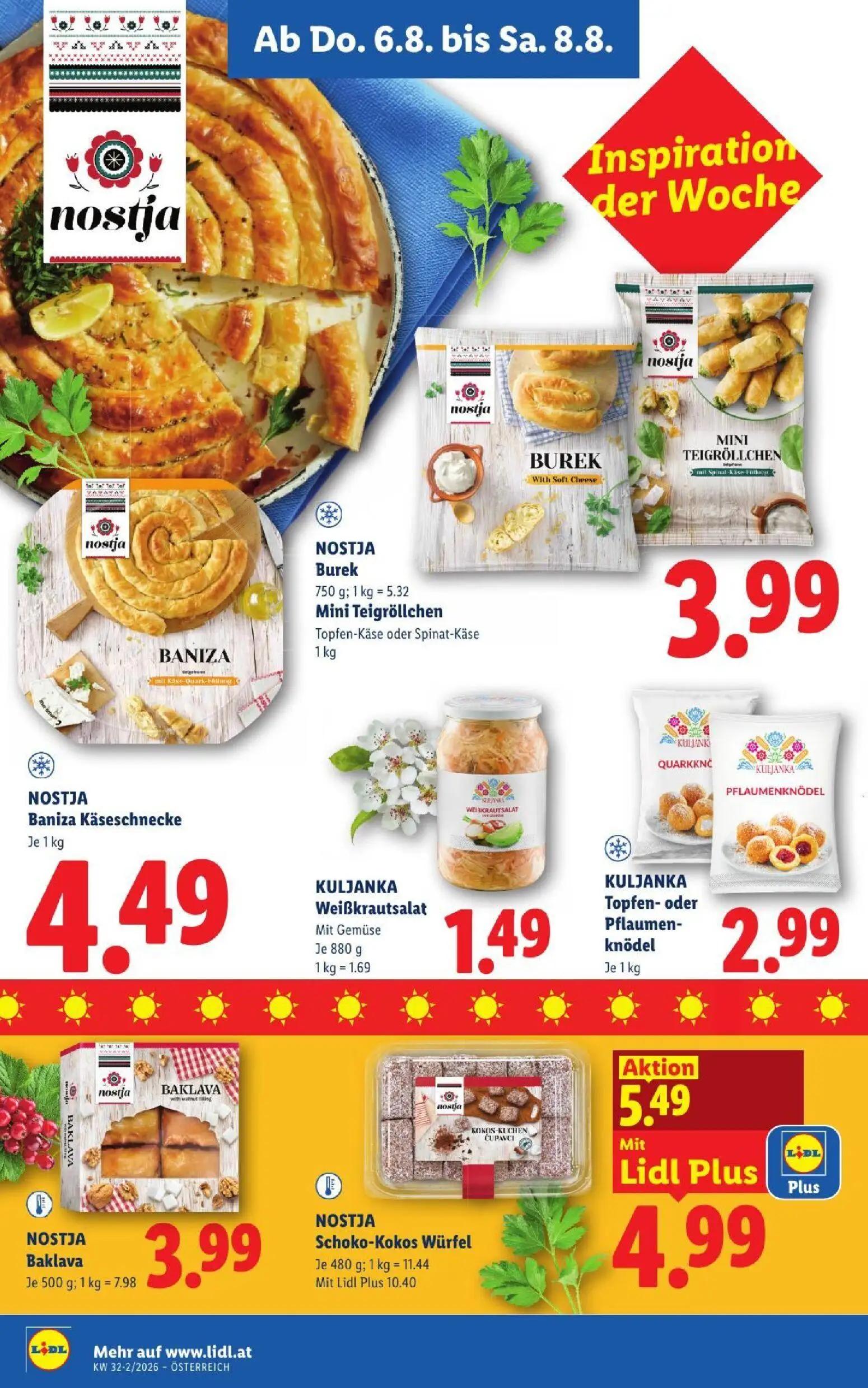Lidl Prospekt, Seite 16 von 52 — NOSTJA Schoko-Kokos Würfel, KULJANKA Topfen- oder Pflaumenknödel, NOSTJA Baklava
