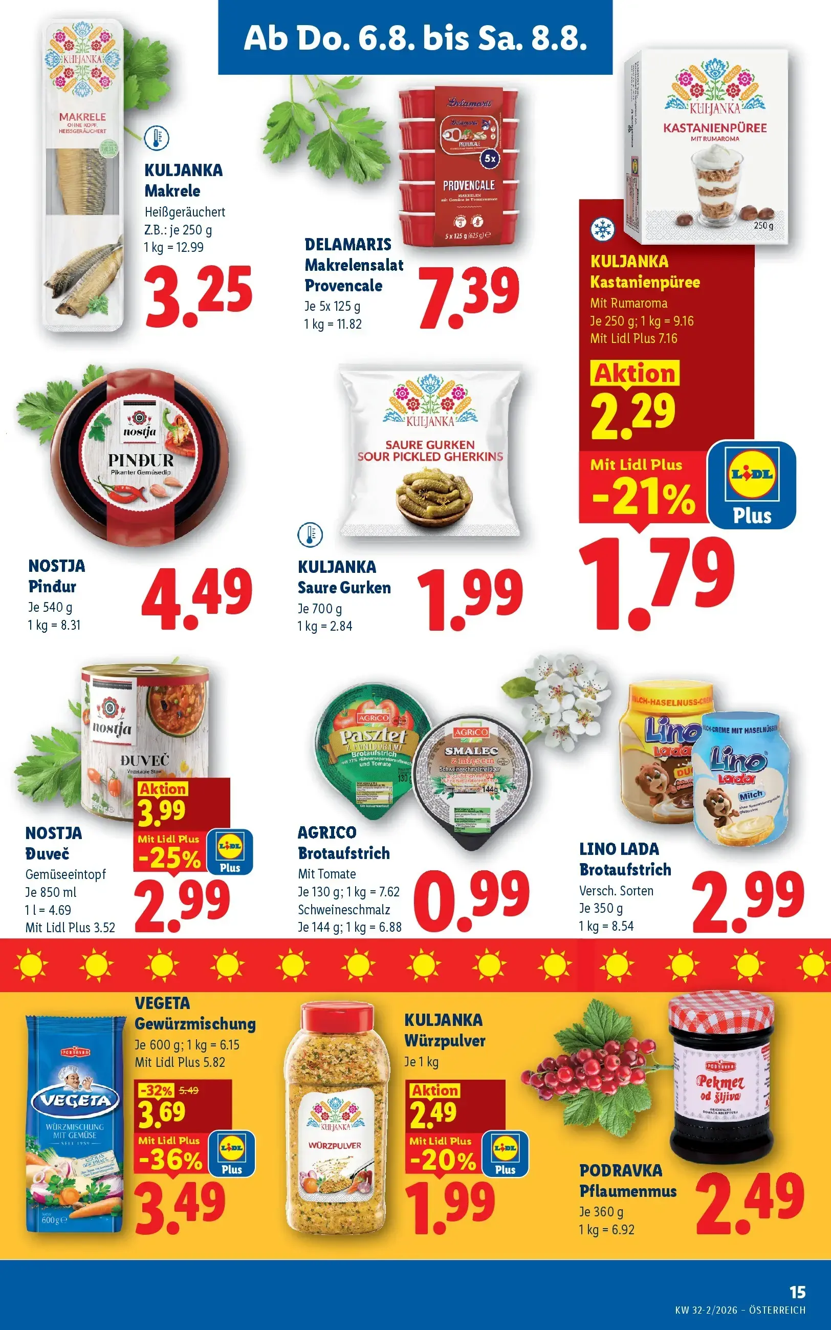 Lidl Prospekt, Seite 17 von 49 — VEGETA Gewürzmischung, NOSTJA Đuveč, KULJANKA Kastanienpüree