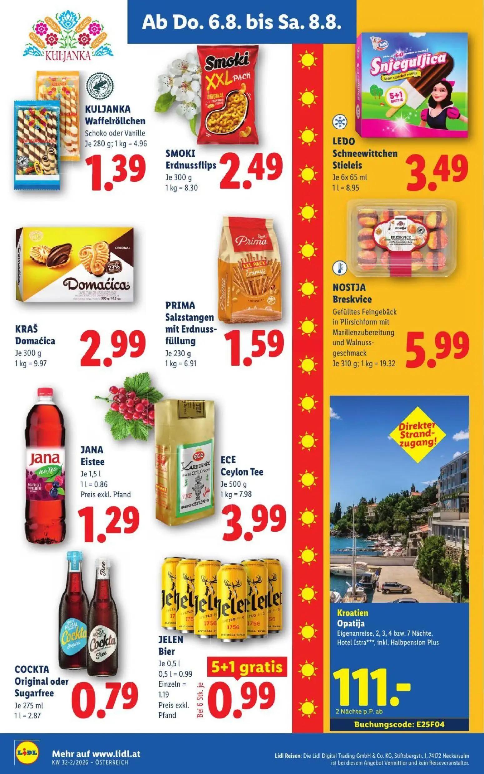 Lidl Prospekt, Seite 18 von 52 — KULJANKA Waffelröllchen Schoko oder Vanille, NOSTJA Breskvice