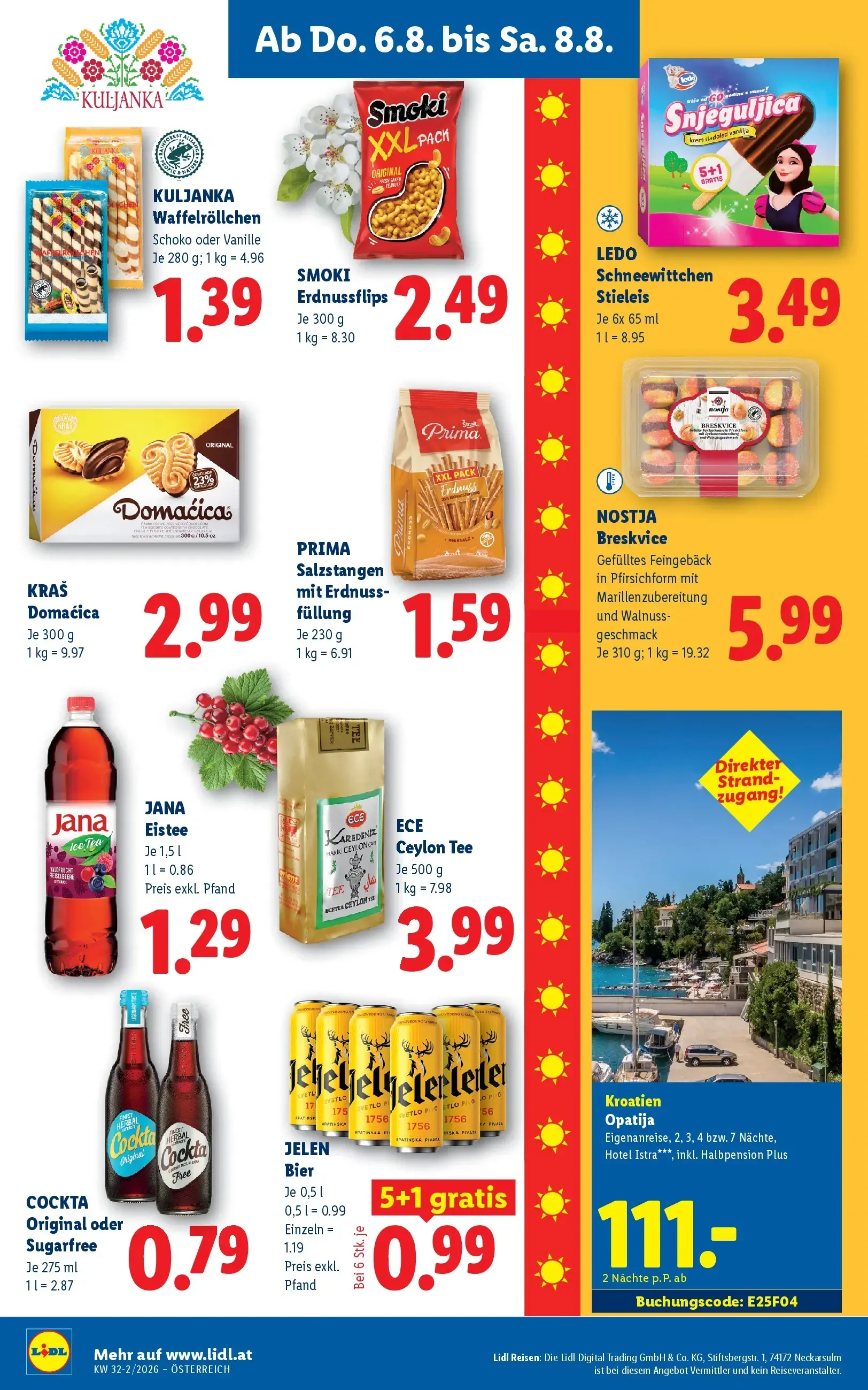 Lidl Prospekt, Seite 18 von 49 — JELEN Bier, KULJANKA Waffelröllchen Schoko oder Vanille, SMOKI Erdnussflips
