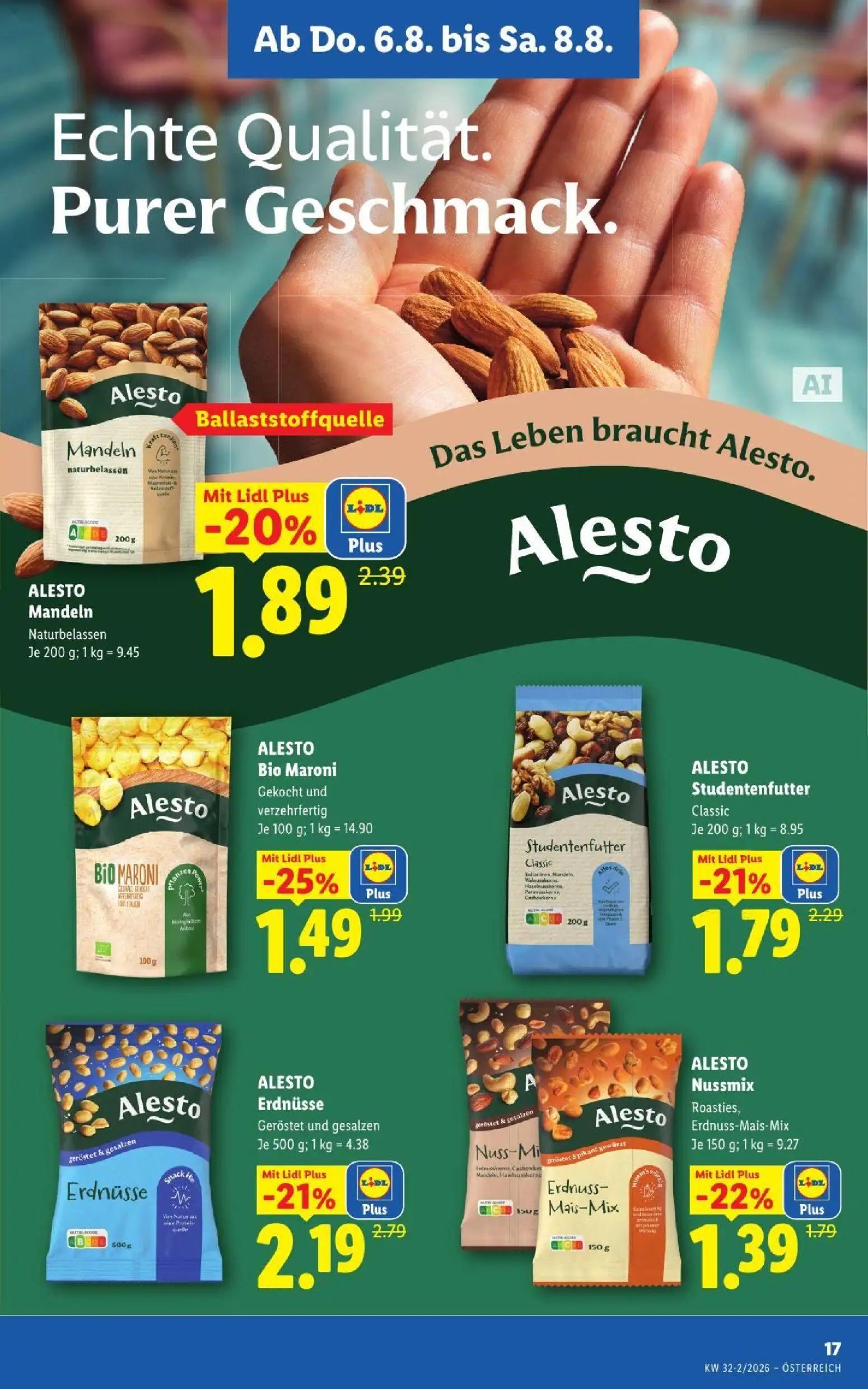 Lidl Prospekt, Seite 19 von 52 — ALESTO Erdnüsse, ALESTO Mandeln, ALESTO Bio Maroni