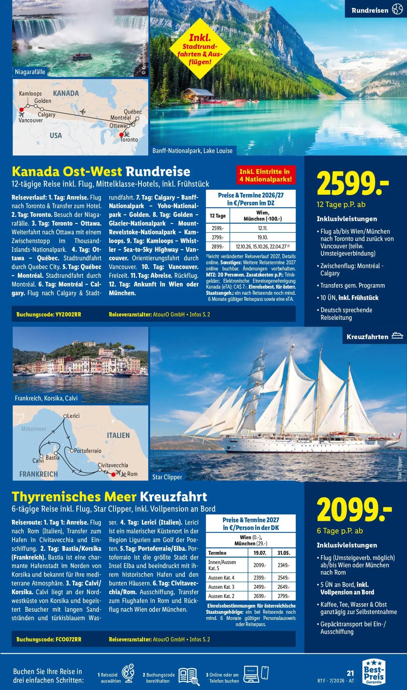 Lidl Prospekt, Seite 21 von 24 — Thyrrenisches Meer Kreuzfahrt, Kanada Ost-West Rundreise