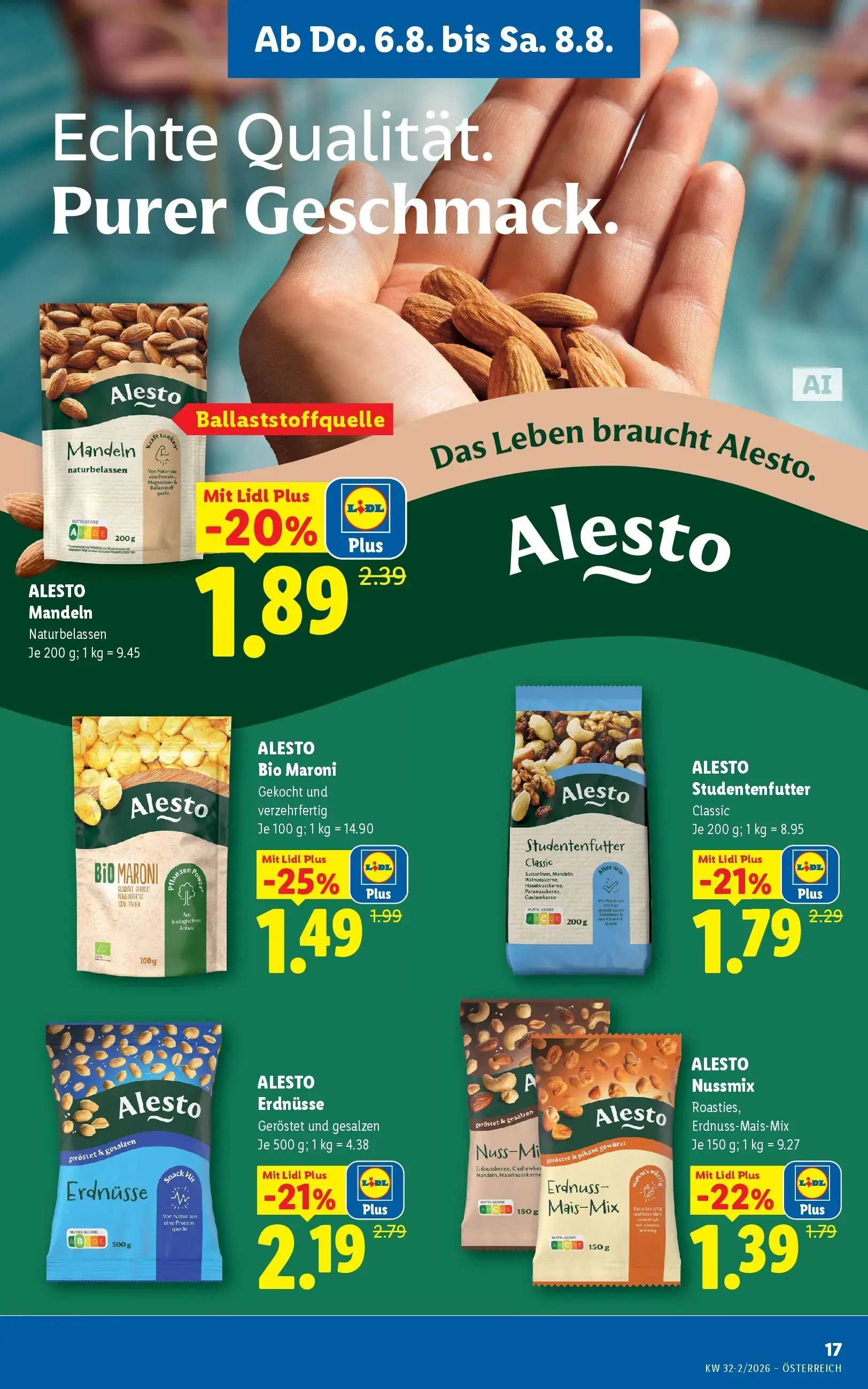 Lidl Prospekt, Seite 19 von 49 — ALESTO Erdnüsse, ALESTO Mandeln, ALESTO Bio Maroni