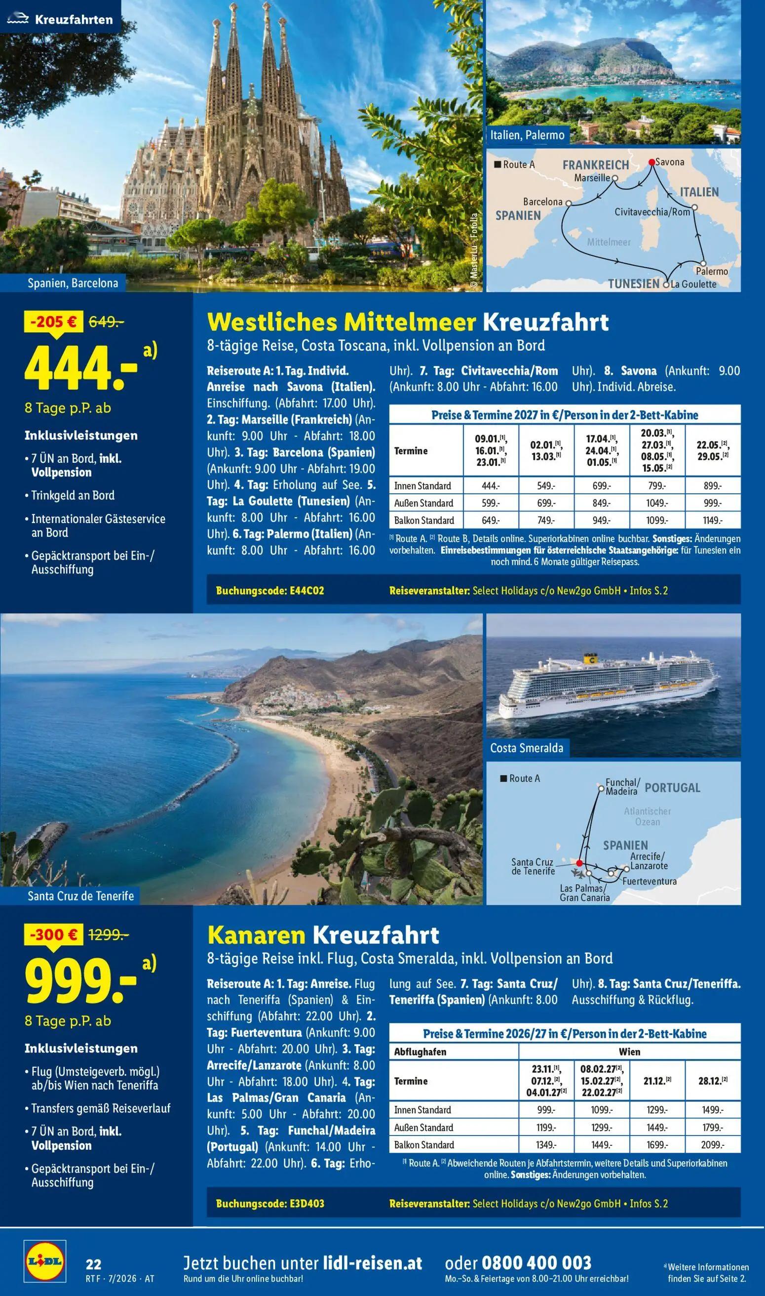 Lidl Prospekt, Seite 22 von 24 — Kanaren Kreuzfahrt, Westliches Mittelmeer Kreuzfahrt