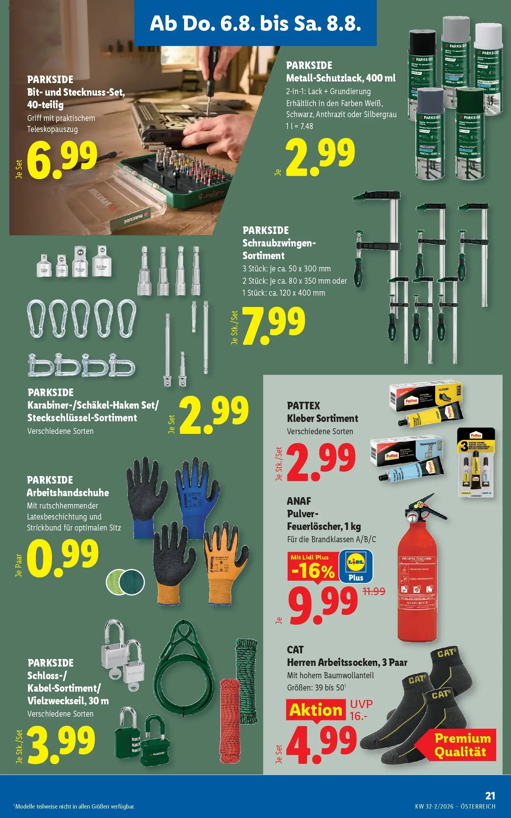 Lidl Prospekt, Seite 24 von 49 — CAT Herren Arbeitssocken, 3 Paar, ANAF Pulver-Feuerlöscher, PARKSIDE Bit- und Stecknuss-Set…
