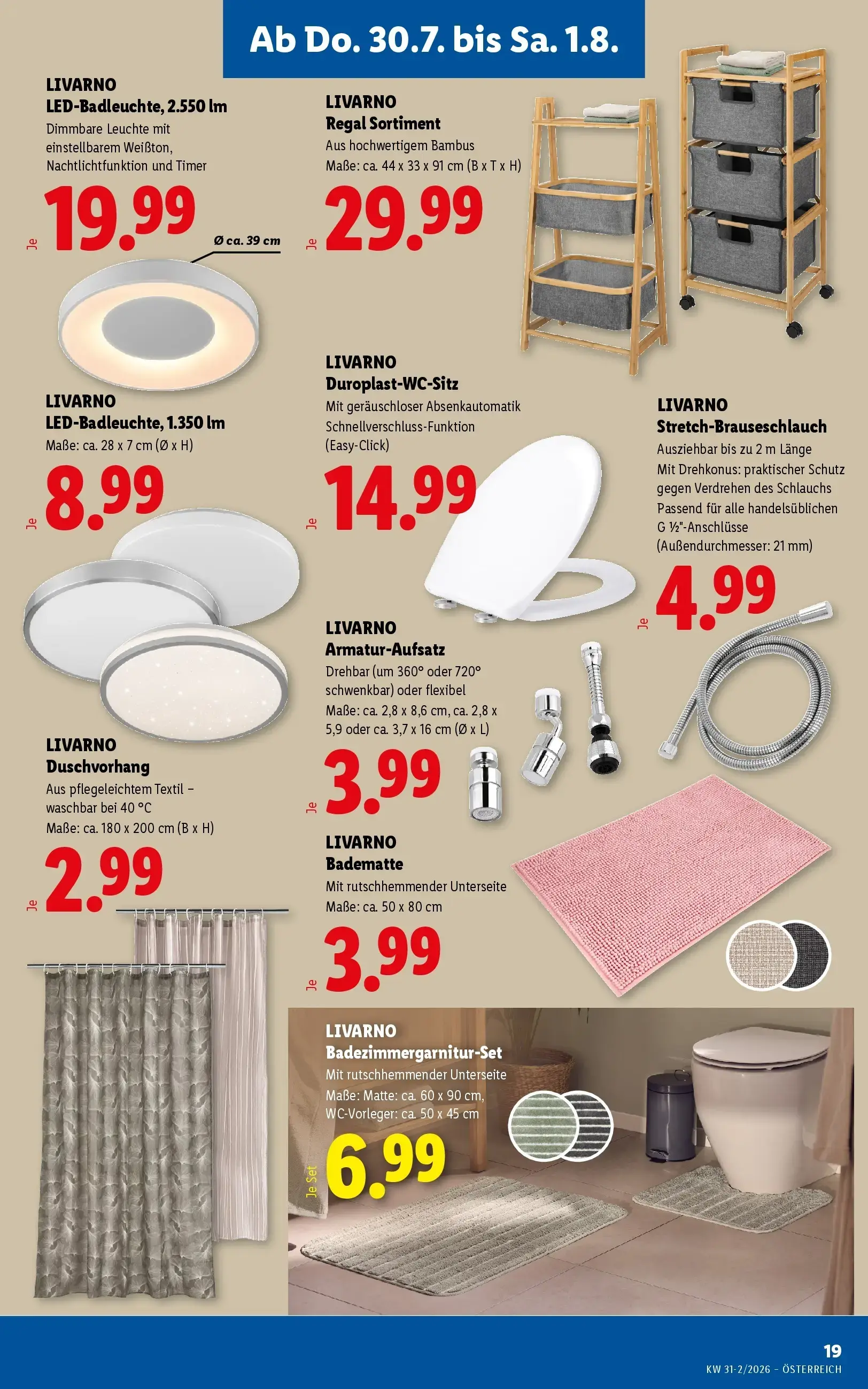 Lidl Prospekt, Seite 23 von 51 — LIVARNO LED-Badleuchte, 2.550 lm, LIVARNO Regal Sortiment, LIVARNO LED-Badleuchte, 1.350 lm