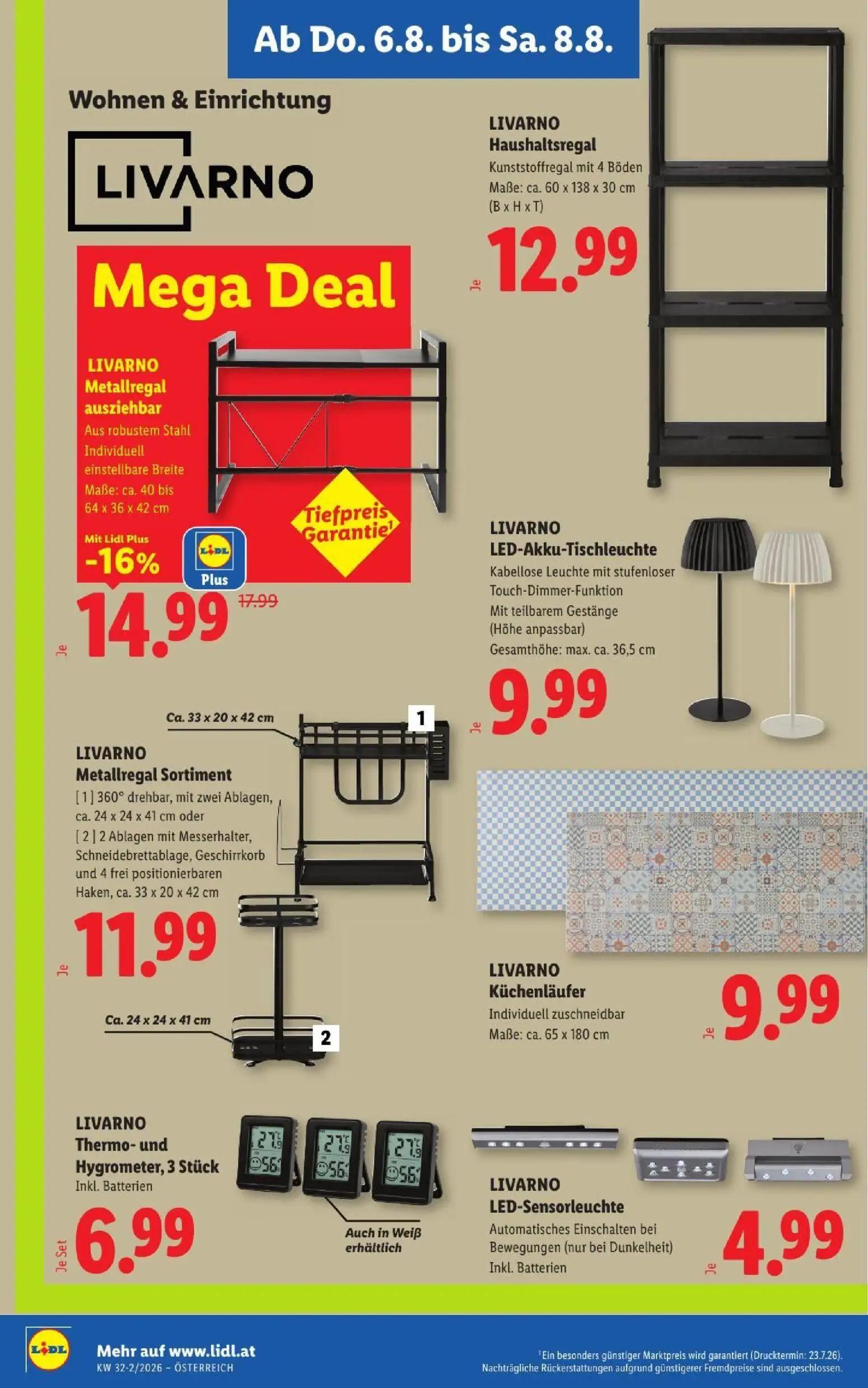 Lidl Prospekt, Seite 28 von 52 — LIVARNO Metallregal ausziehbar, LIVARNO Haushaltsregal, LIVARNO LED-Akku-Tischleuchte