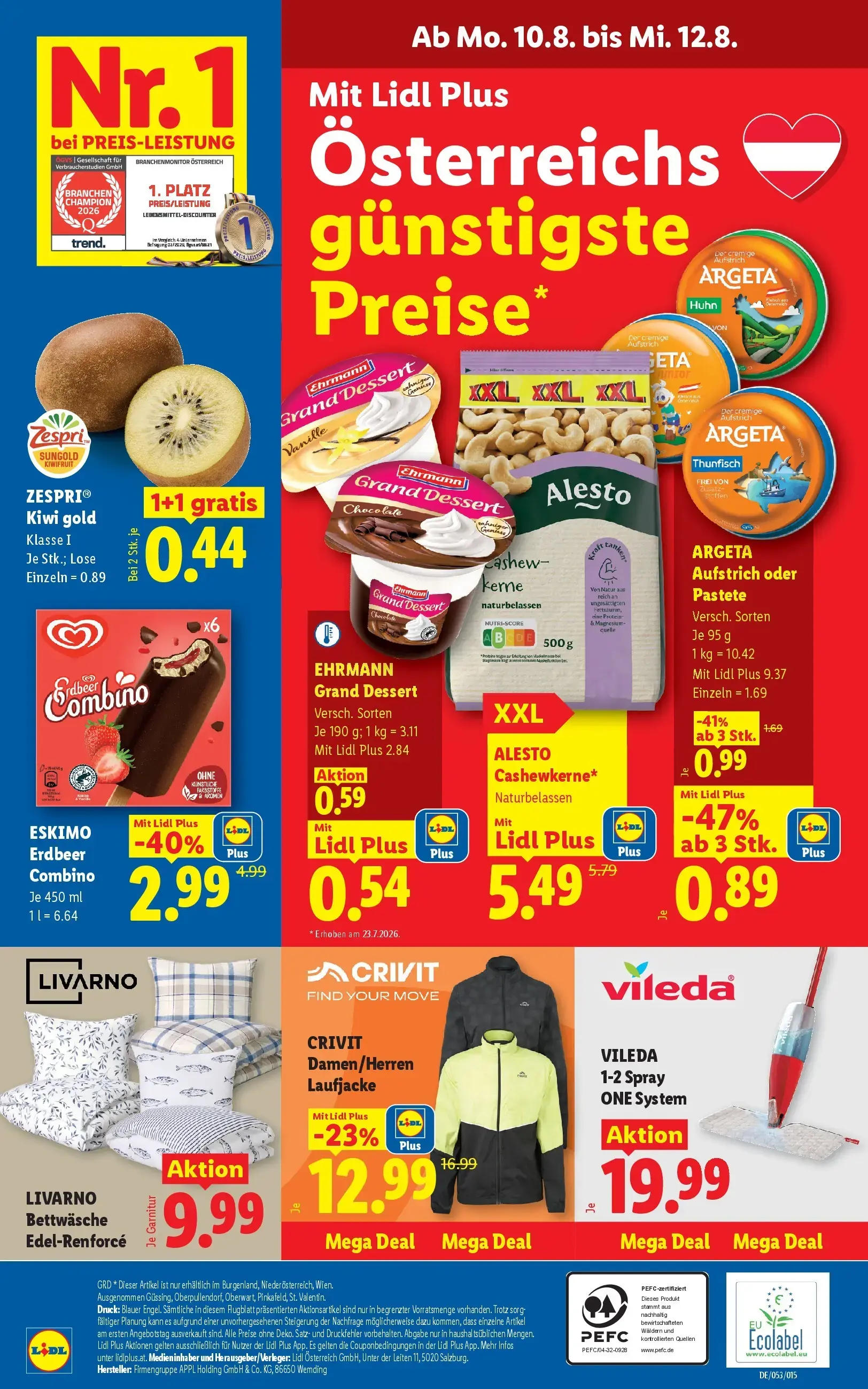 Lidl Prospekt, Seite 30 von 49 — CRIVIT Damen/Herren Laufjacke, ESKIMO Erdbeer Combino, ARGETA Aufstrich oder Pastete