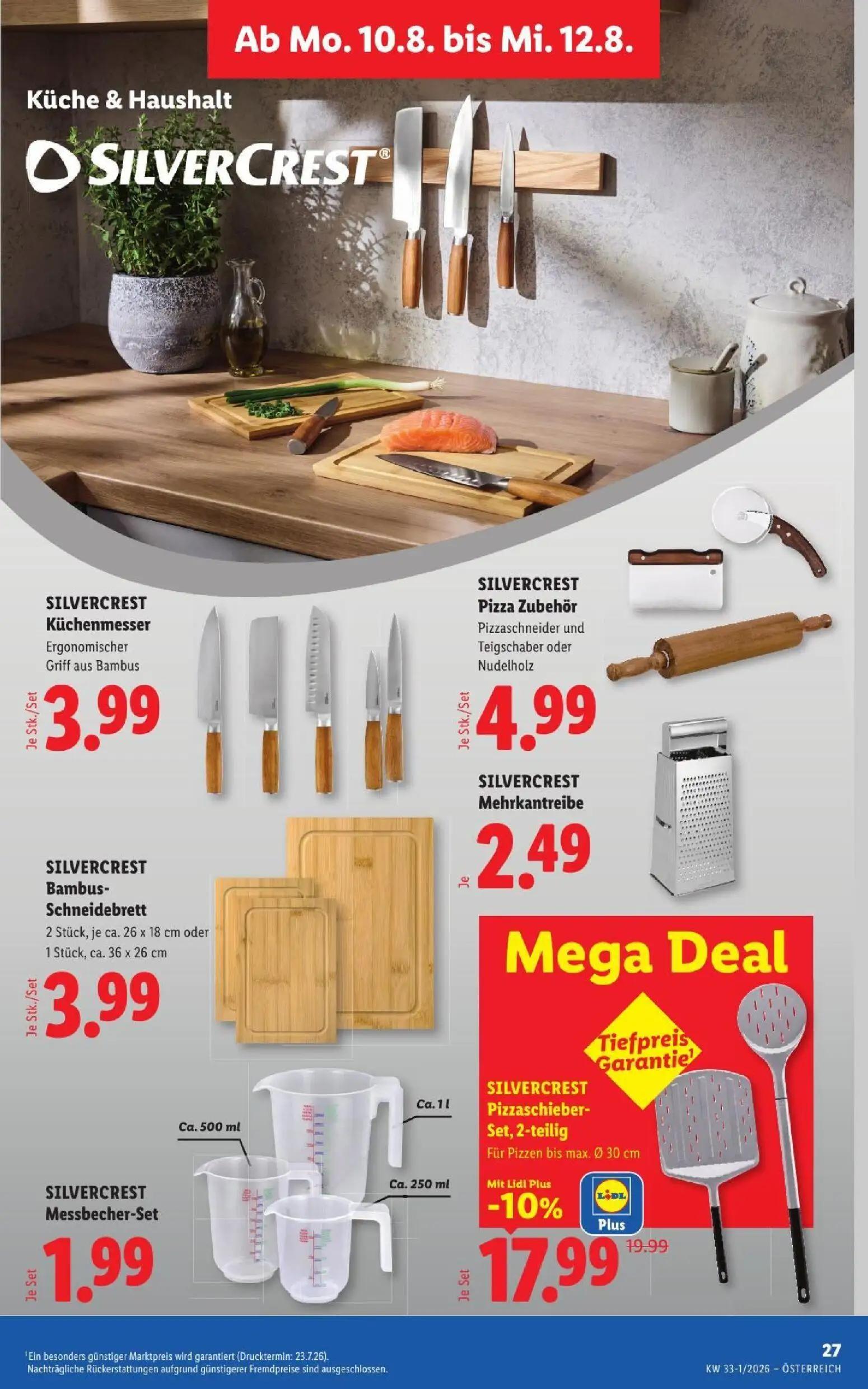 Lidl Prospekt, Seite 32 von 52 — SILVERCREST Pizzaschieber-Set, SILVERCREST Küchenmesser, SILVERCREST Pizza Zubehör