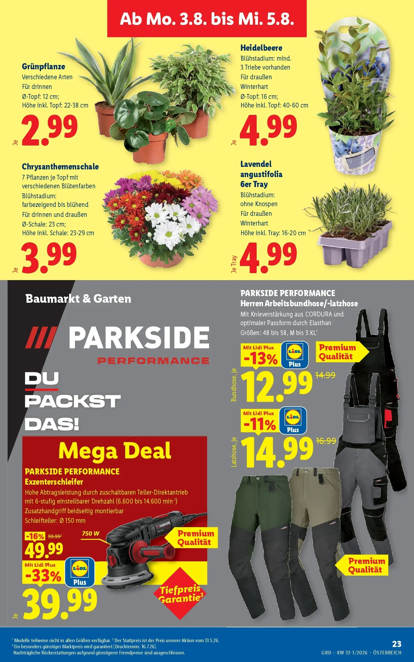 Lidl Prospekt, Seite 30 von 51 — PARKSIDE PERFORMANCE Exzenterschleifer, Herren Arbeitsbundhose, Herren Arbeitslatzhose
