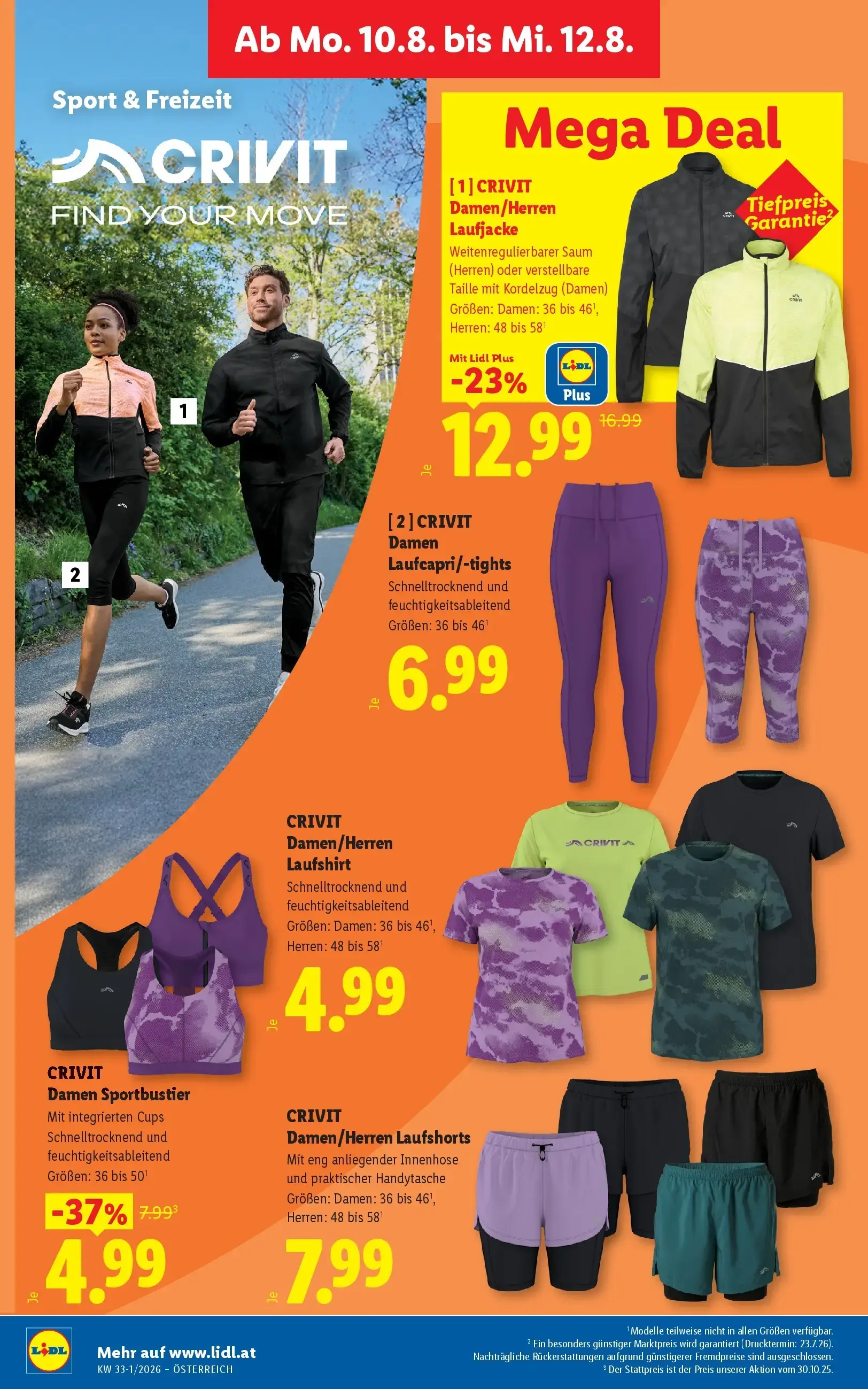 Lidl Prospekt, Seite 34 von 49 — CRIVIT Damen/Herren Laufjacke, CRIVIT Damen Sportbustier, CRIVIT Damen Laufcapri/-tights