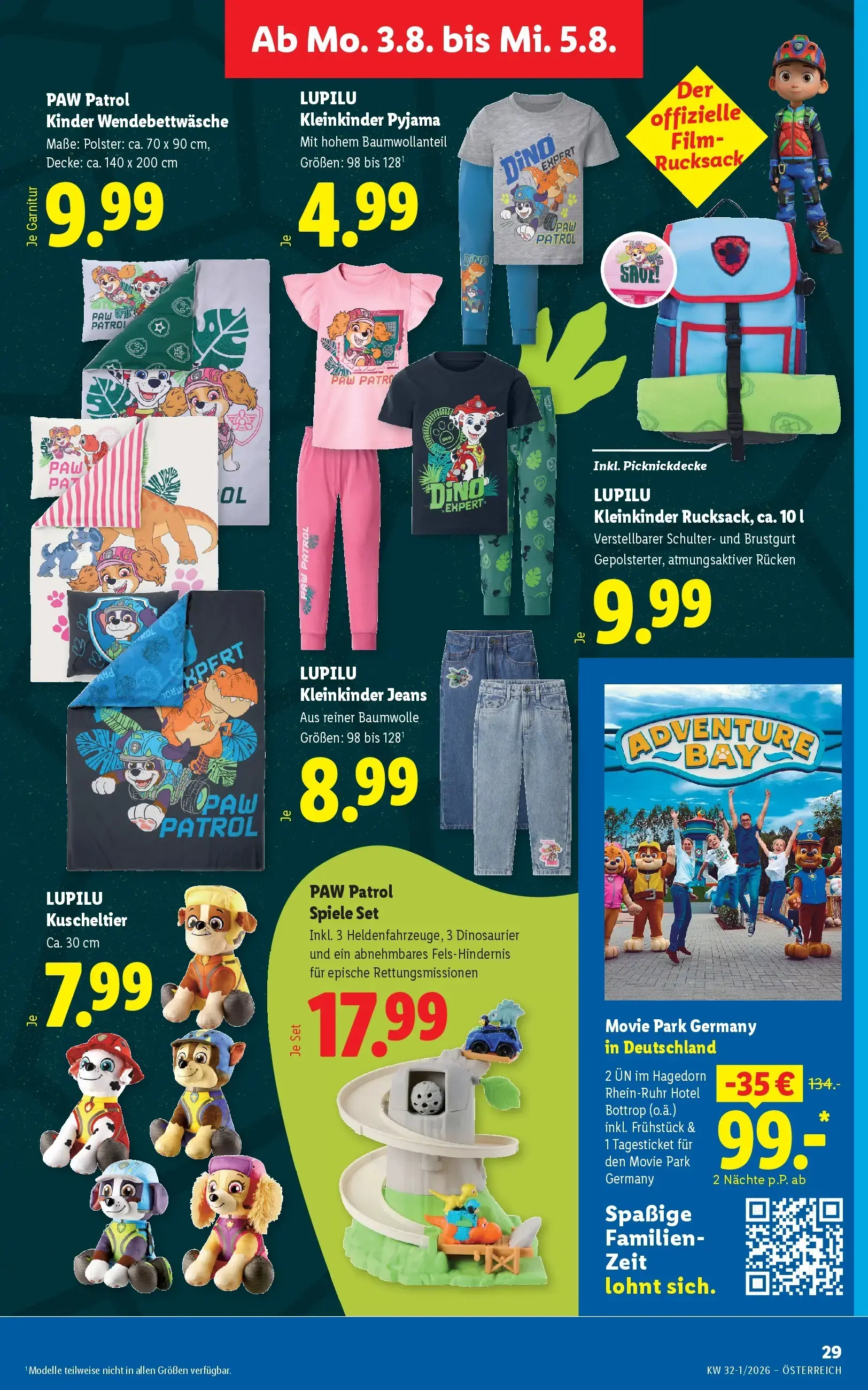 Lidl Prospekt, Seite 36 von 51 — Movie Park Germany in Deutschland, PAW Patrol Kinder Wendebettwäsche, LUPILU Kleinkinder Py…