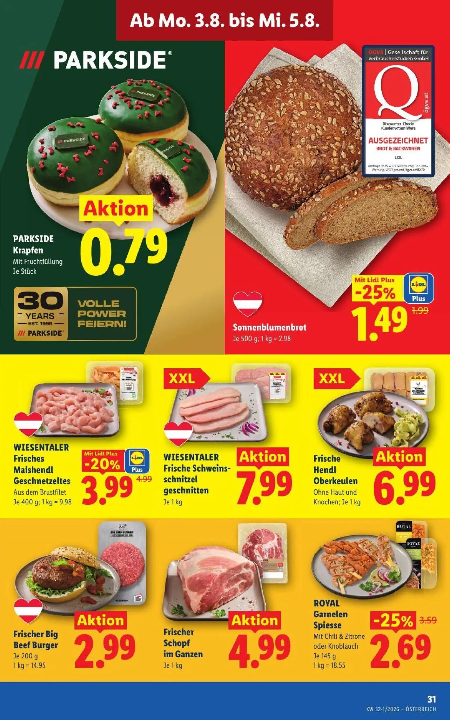 Lidl Prospekt, Seite 40 von 52 — ROYAL Garnelen Spiesse Mit Chili & Zitrone oder Knoblauch, Sonnenblumenbrot, PARKSIDE Krapf…