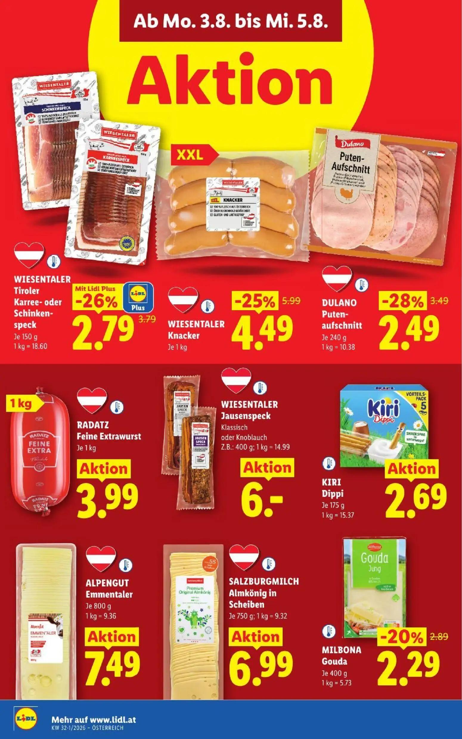 Lidl Prospekt, Seite 41 von 52 — WIESENTALER Knacker, WIESENTALER Tiroler Karree- oder Schinkenspeck, DULANO Puten-aufschnitt