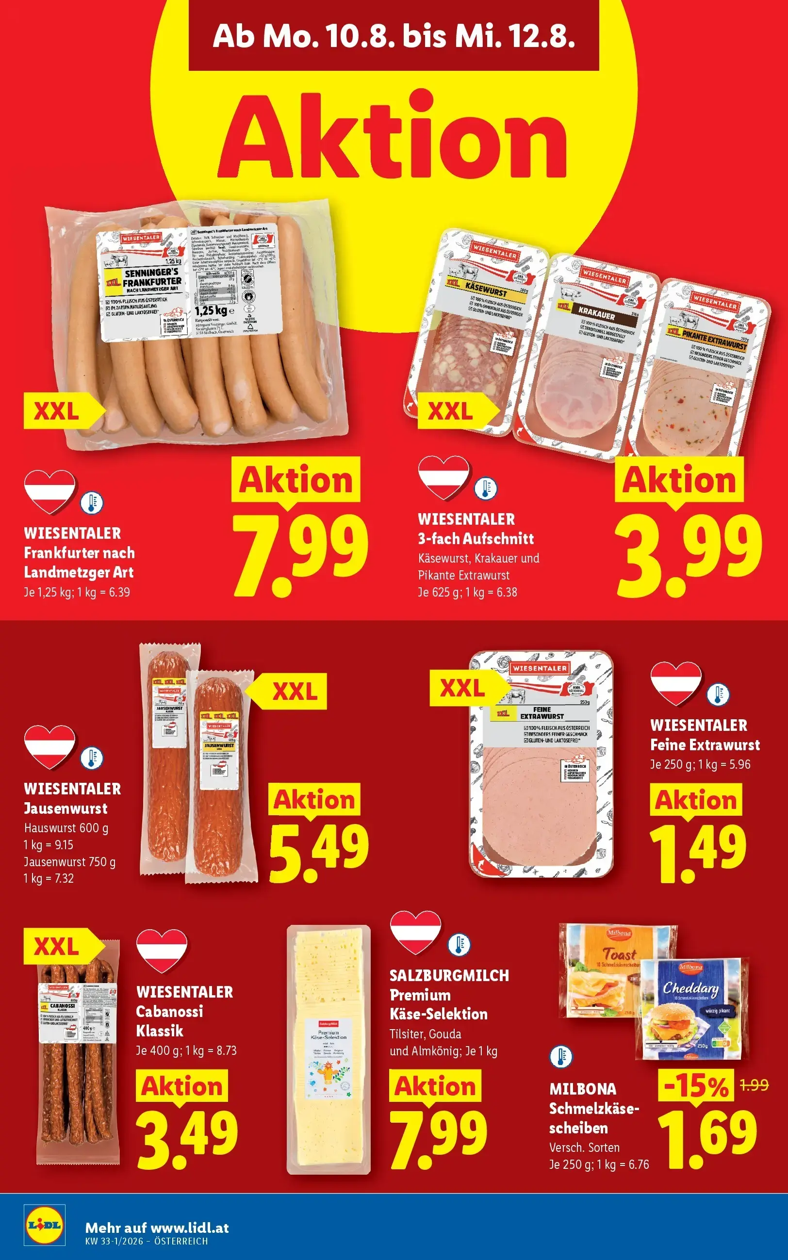 Lidl Prospekt, Seite 41 von 49 — MILBONA Schmelzkäse-scheiben, WIESENTALER Frankfurter nach Landmetzger Art, WIESENTALER 3-f…