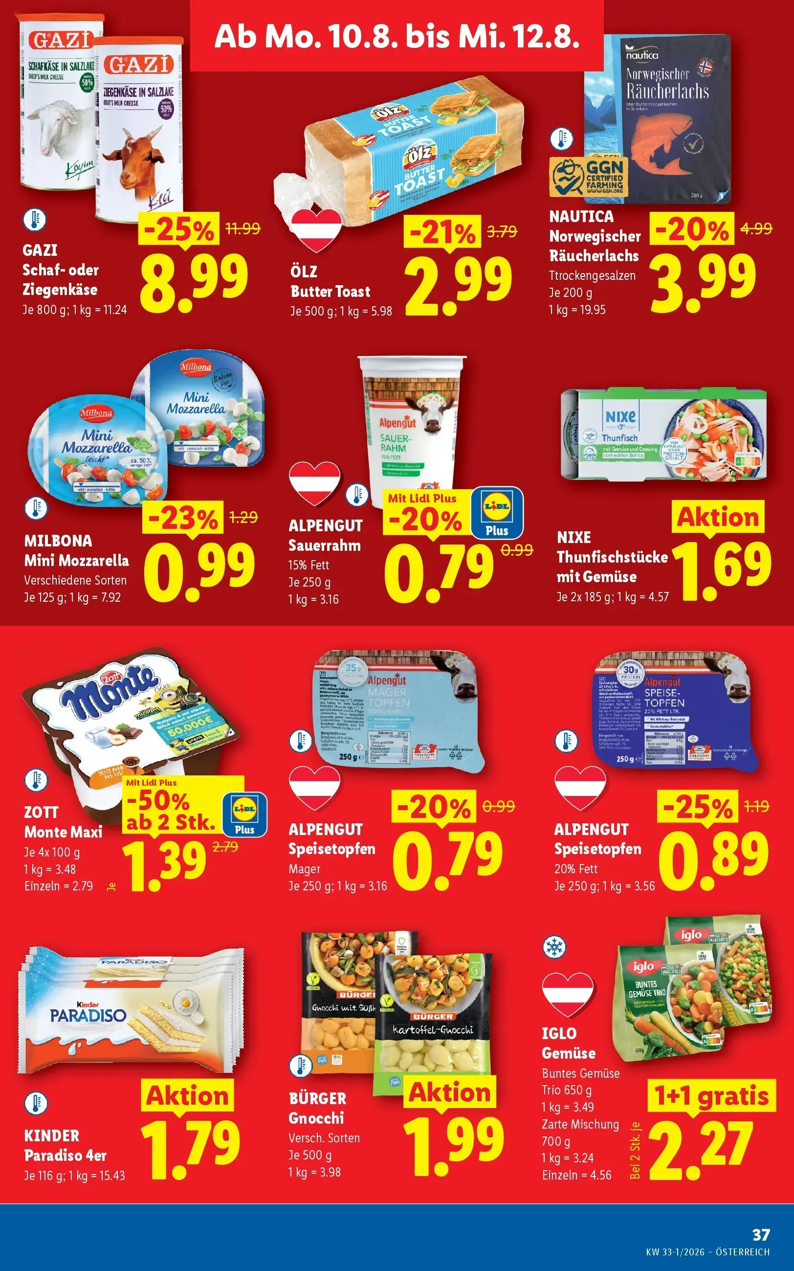 Lidl Prospekt, Seite 42 von 49 — GAZI Schaf- oder Ziegenkäse, ZOTT Monte Maxi, NAUTICA Norwegischer Räucherlachs