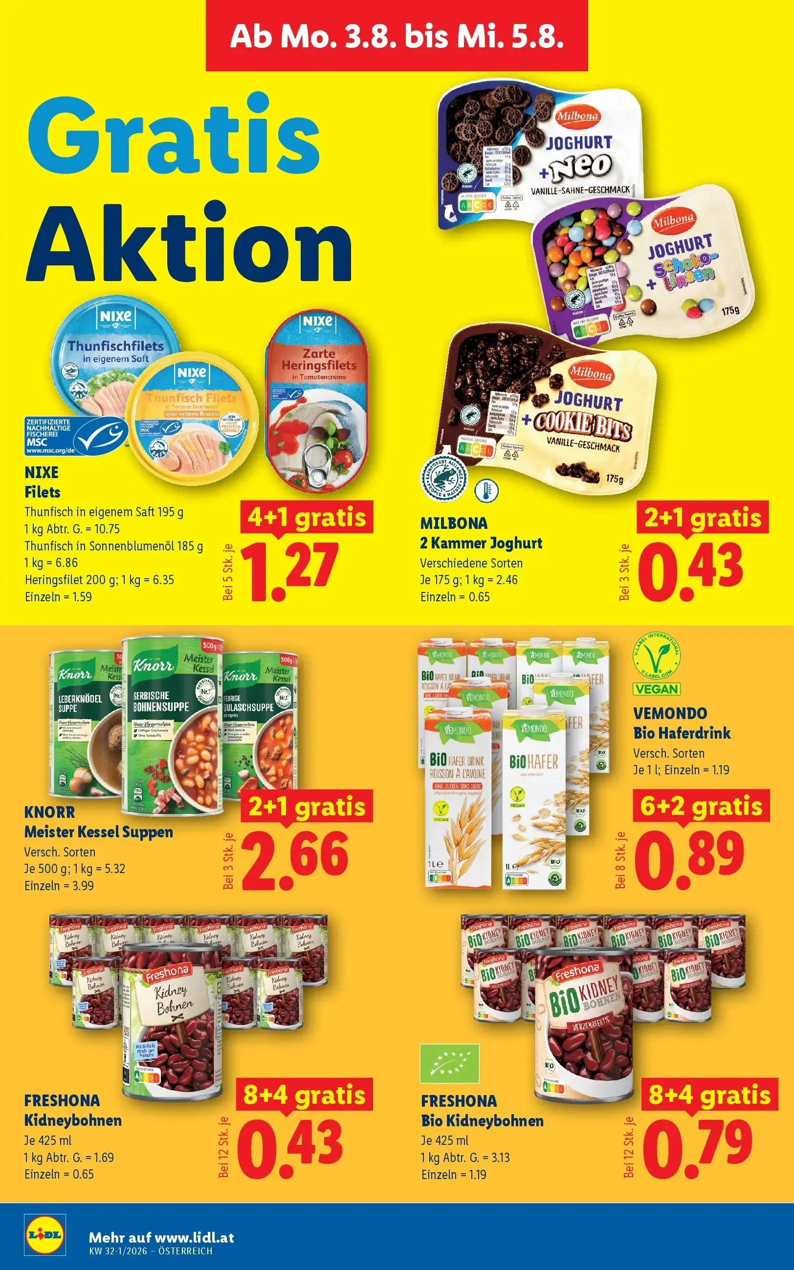Lidl Prospekt, Seite 42 von 51 — NIXE Filets, MILBONA 2 Kammer Joghurt, KNORR Meister Kessel Suppen