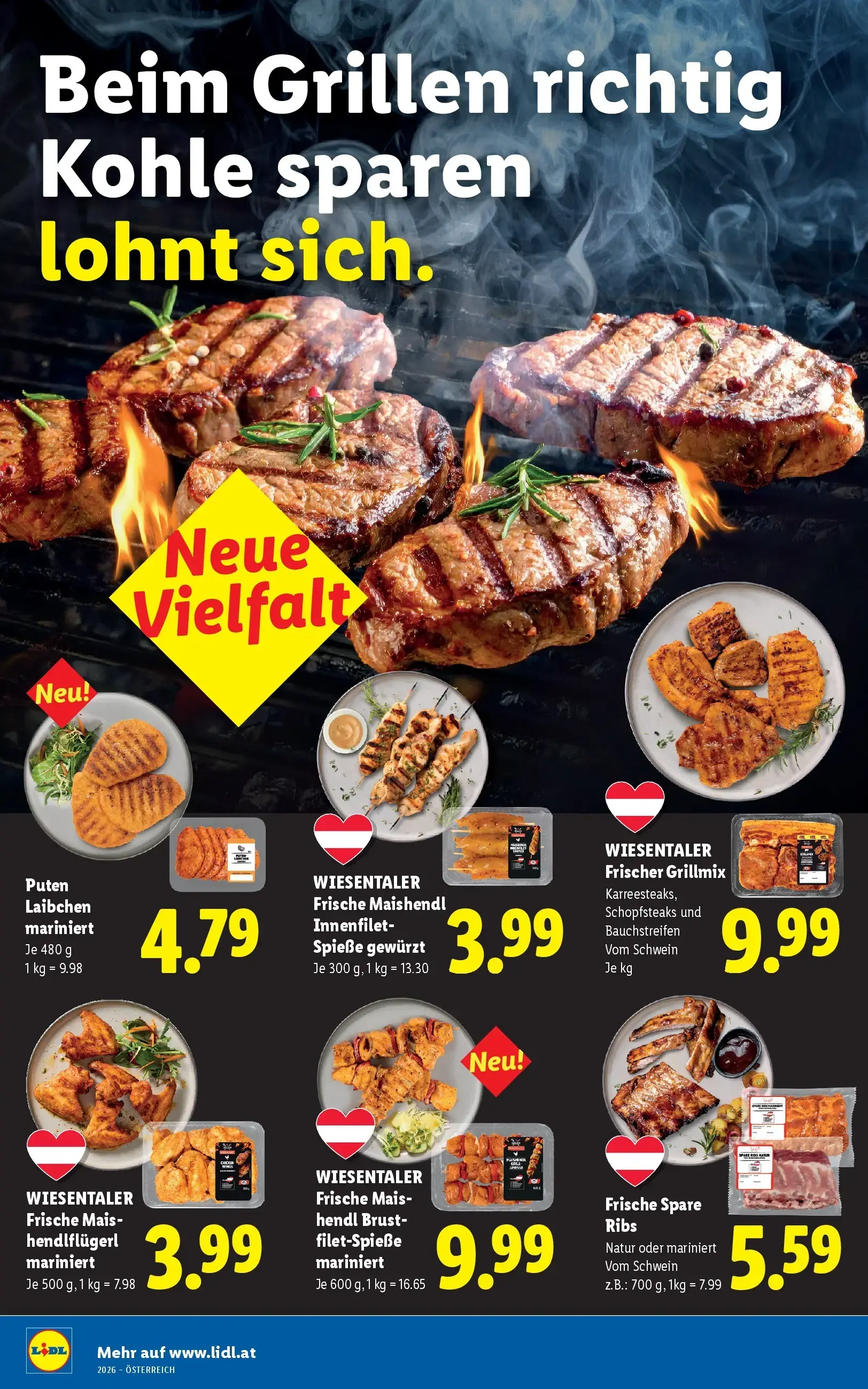 Lidl Prospekt, Seite 44 von 51 — Puten Laibchen mariniert, WIESENTALER Frische Maishendl Innenfilet- Spieße gewürzt, WIESENT…