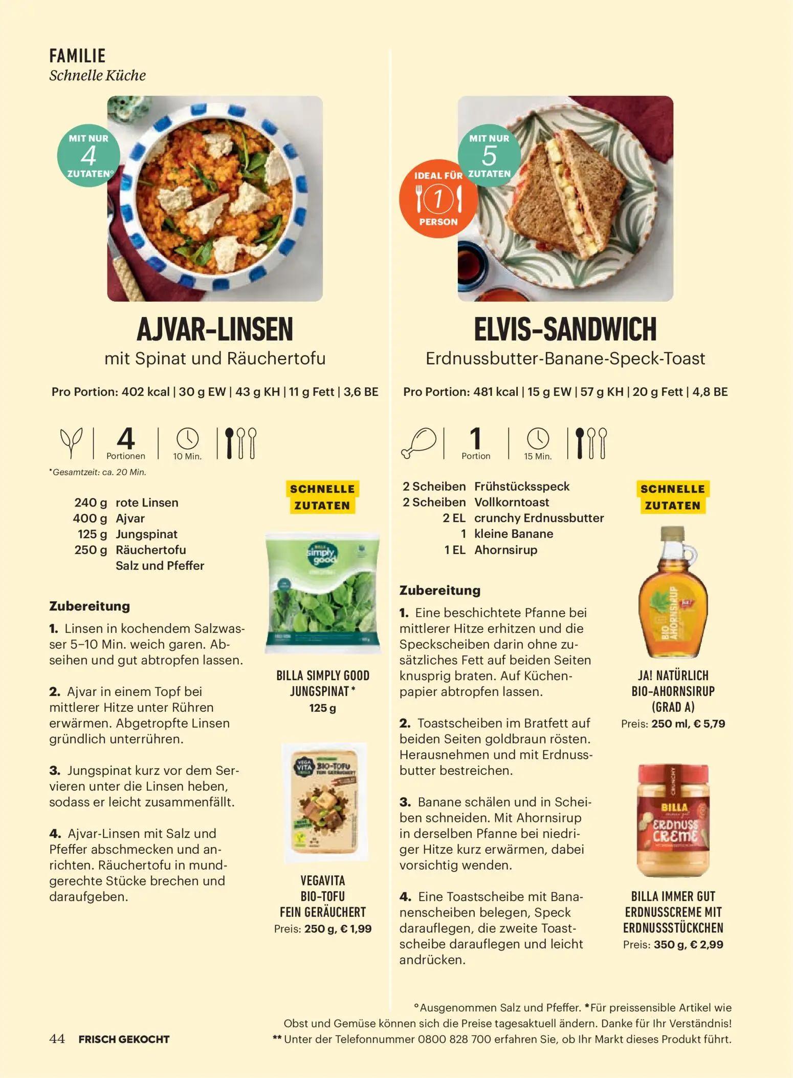 Billa Prospekt, Seite 42 von 170 — VEGAVITA BIO-TOFU FEIN GERÄUCHERT