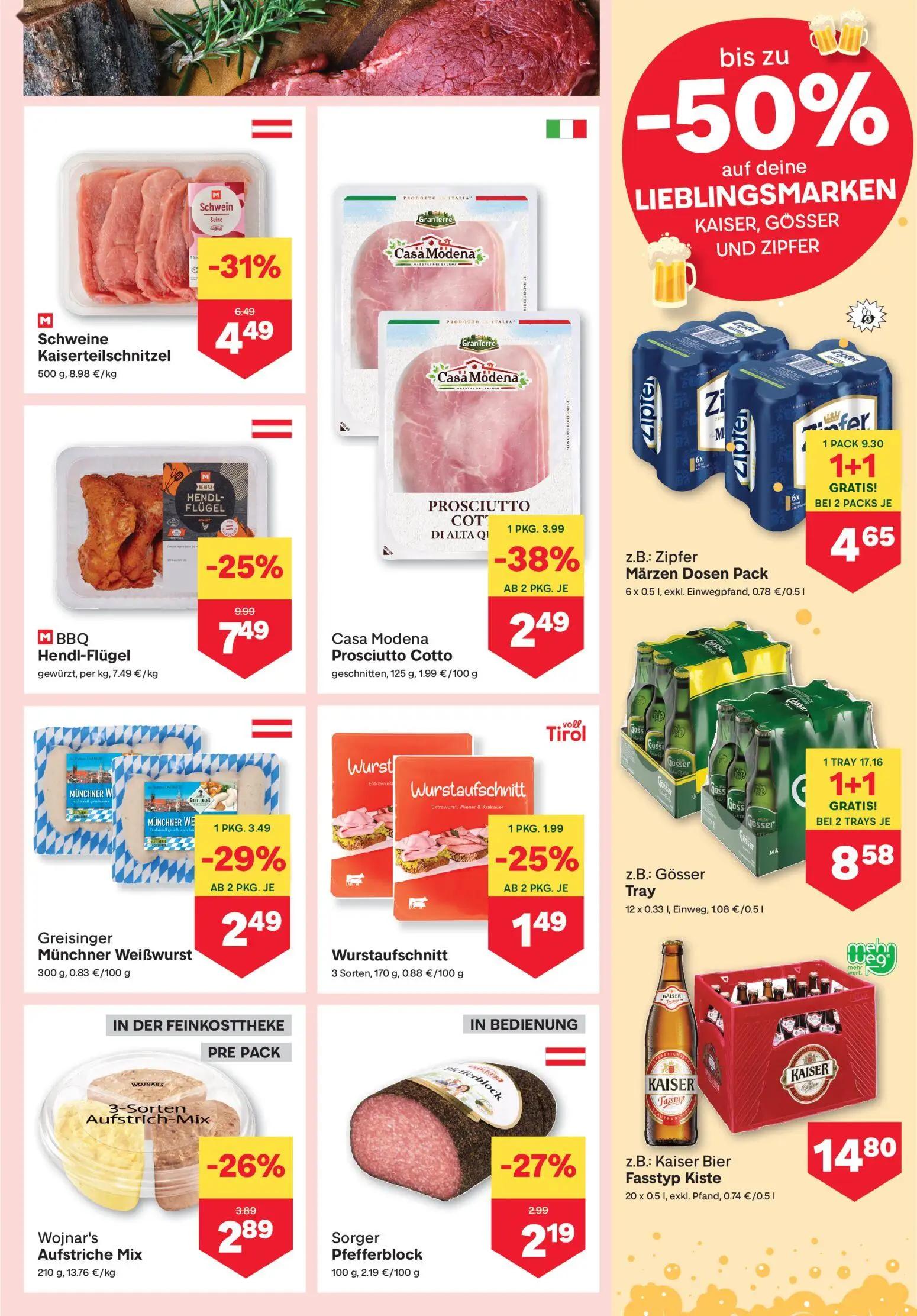 MPREIS Prospekt, Seite 3 von 15 — Gösser Tray, Zipfer Märzen Dosen Pack, BBQ Hendl-Flügel