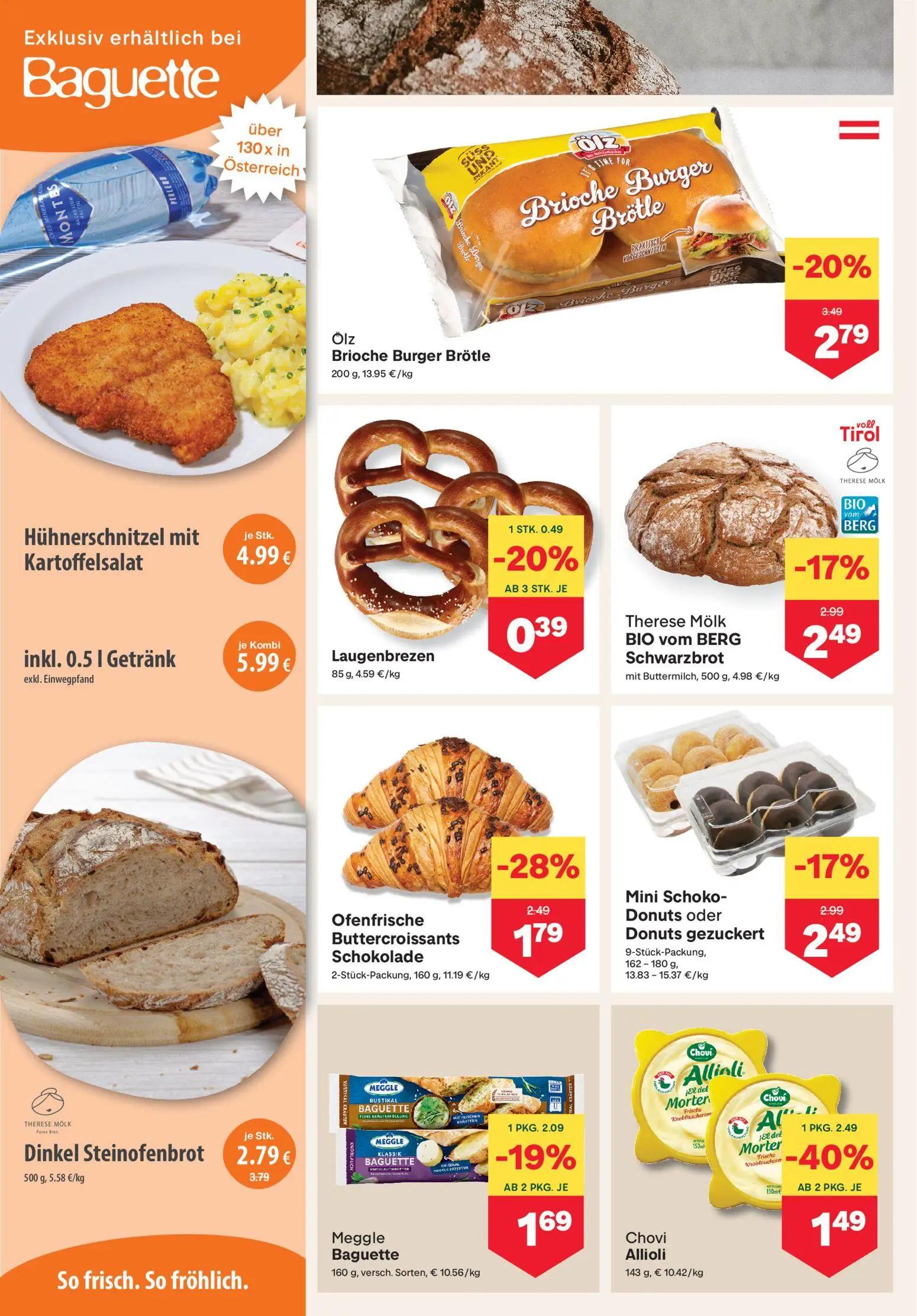 MPREIS Prospekt, Seite 4 von 16 — Chovi Allioli, Ofenfrische Buttercroissants Schokolade, Therese Mölk BIO vom BERG Schwarzb…