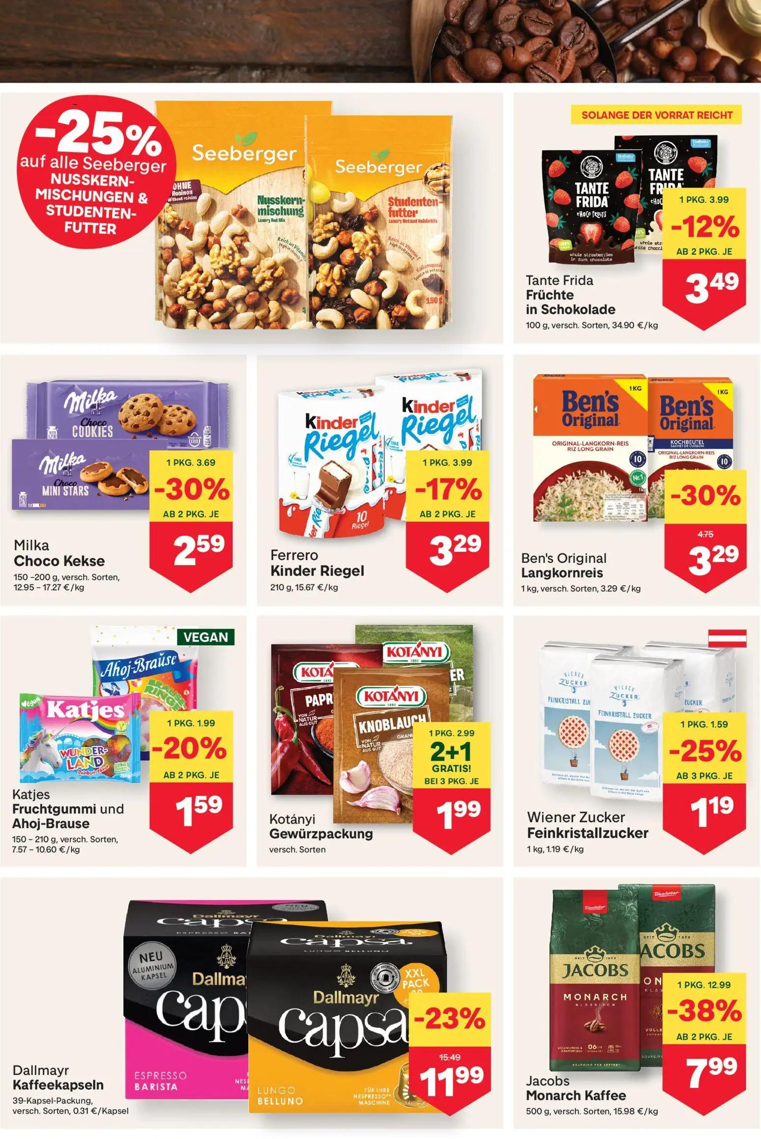 MPREIS Prospekt, Seite 6 von 16 — Milka Choco Kekse, Ferrero Kinder Riegel, Tante Frida Früchte in Schokolade