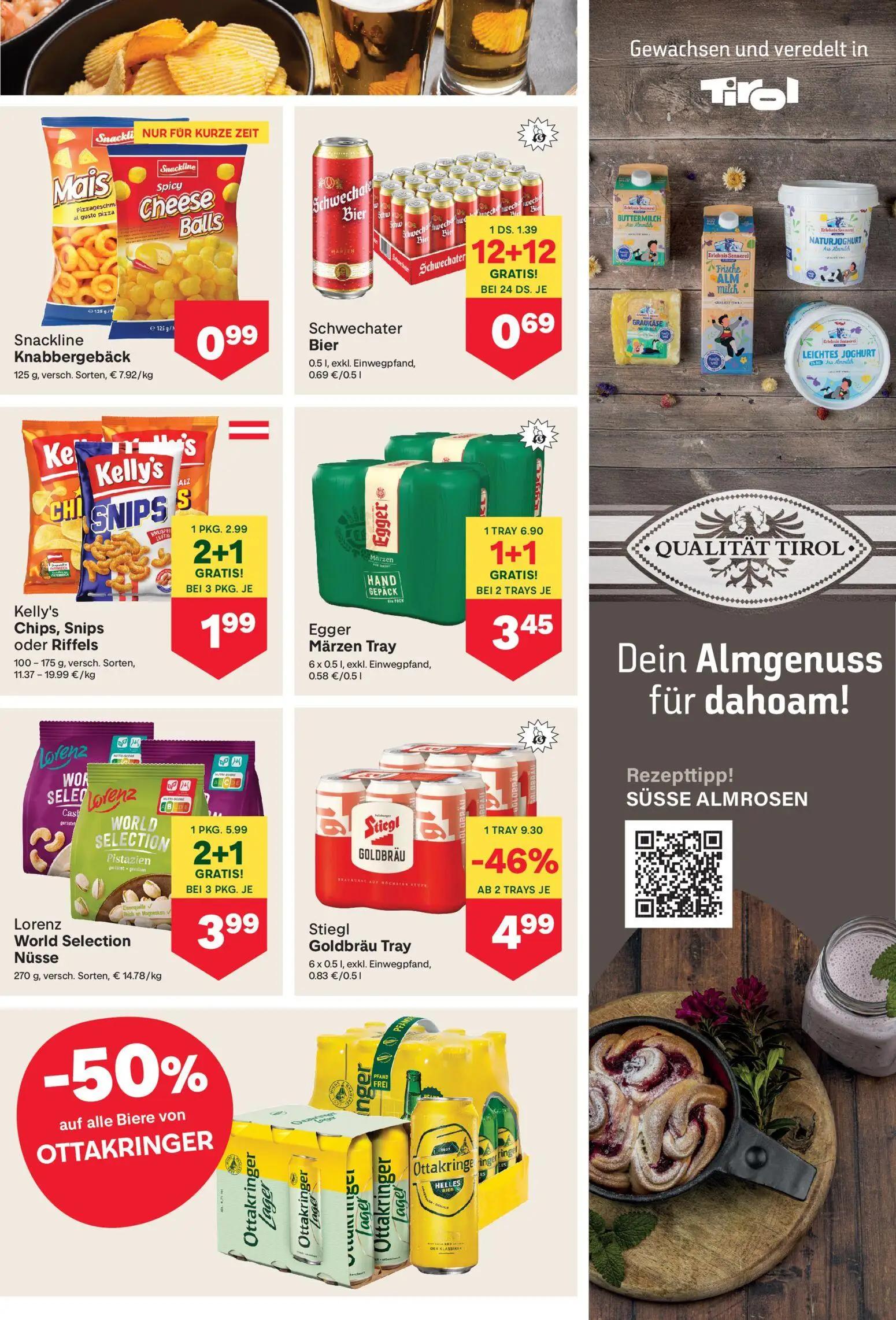 MPREIS Prospekt, Seite 9 von 15 — Stiegl Goldbräu Tray, Egger Märzen Tray, Lorenz World Selection Nüsse
